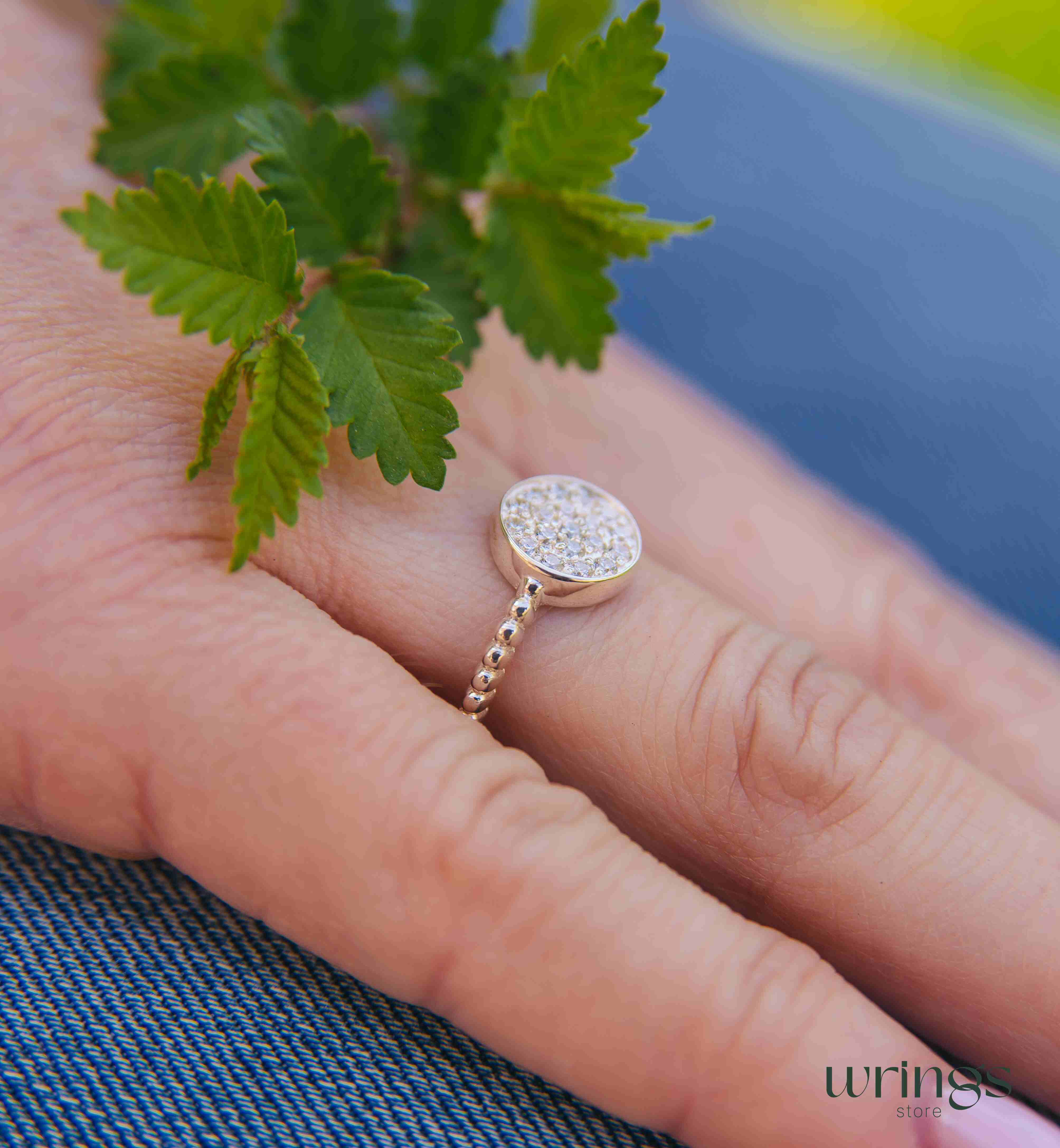 Custom Multi White Stones Round Engagement Ring Silver