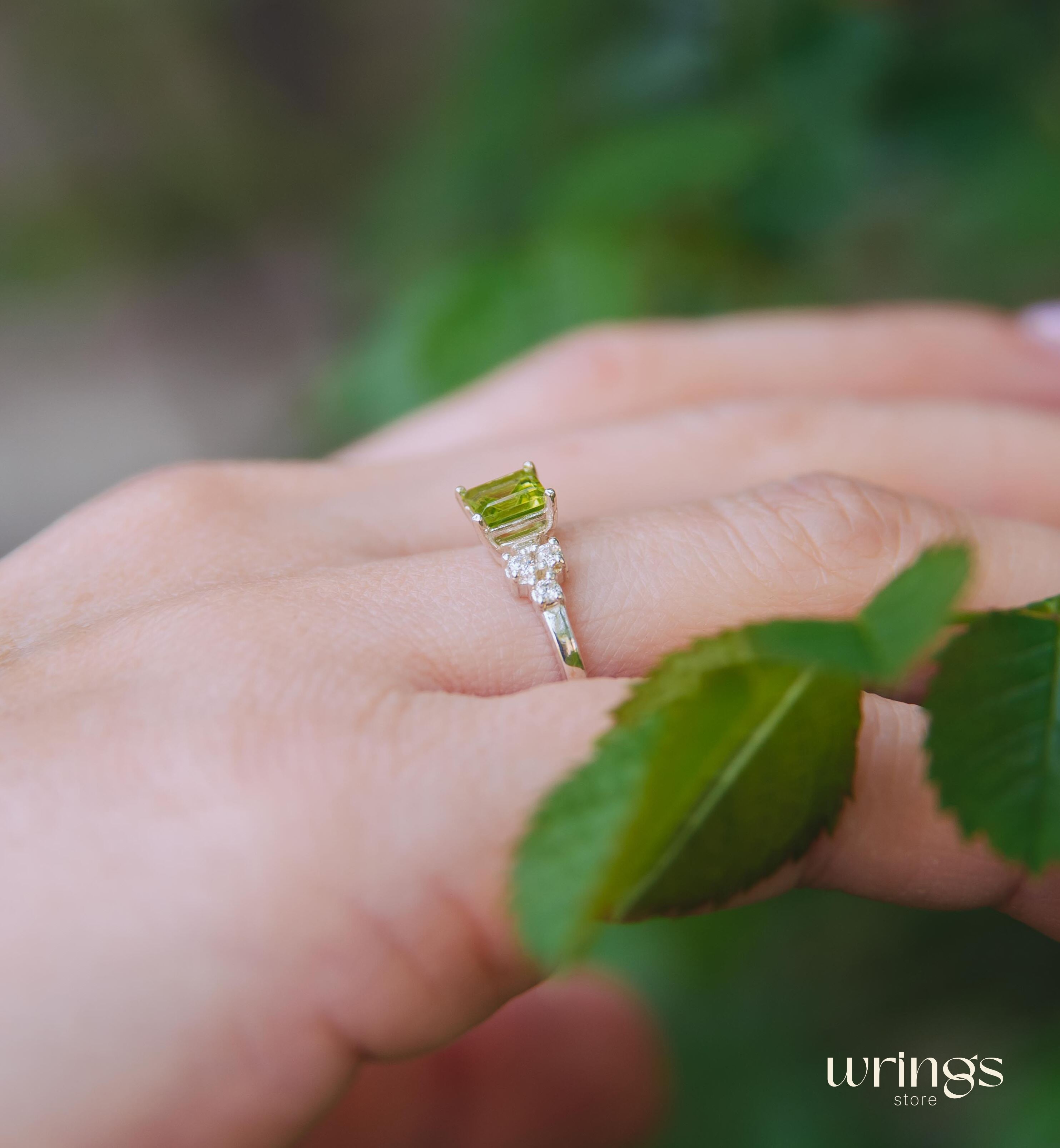 Large Square Peridot Multi Stone Cocktail Ring Silver