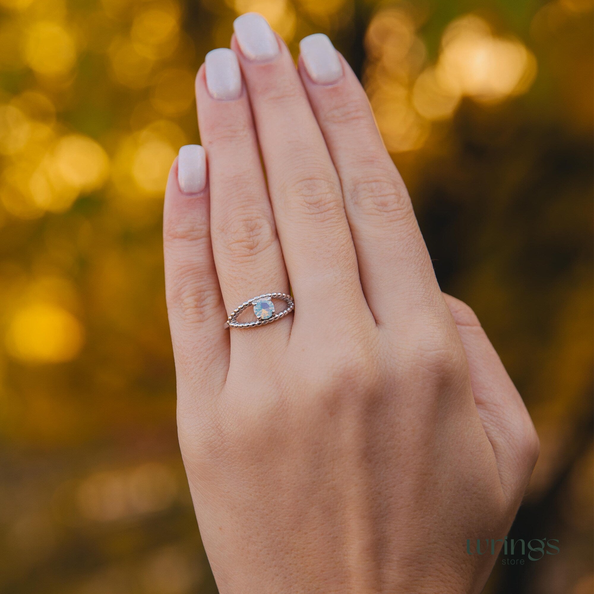 Round Moonstone White Evil Eye Engagement Ring Silver