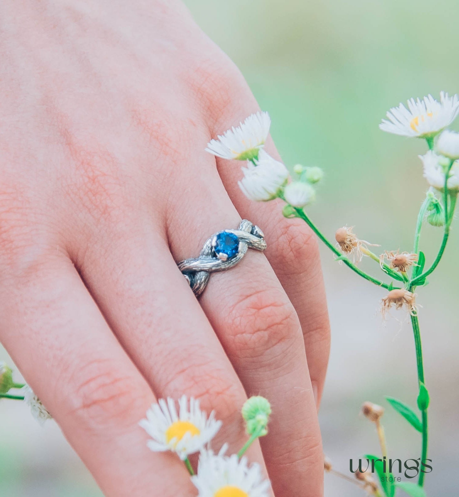 Sapphire Infinity Engagement Ring for Her — Solid Silver scrollwork