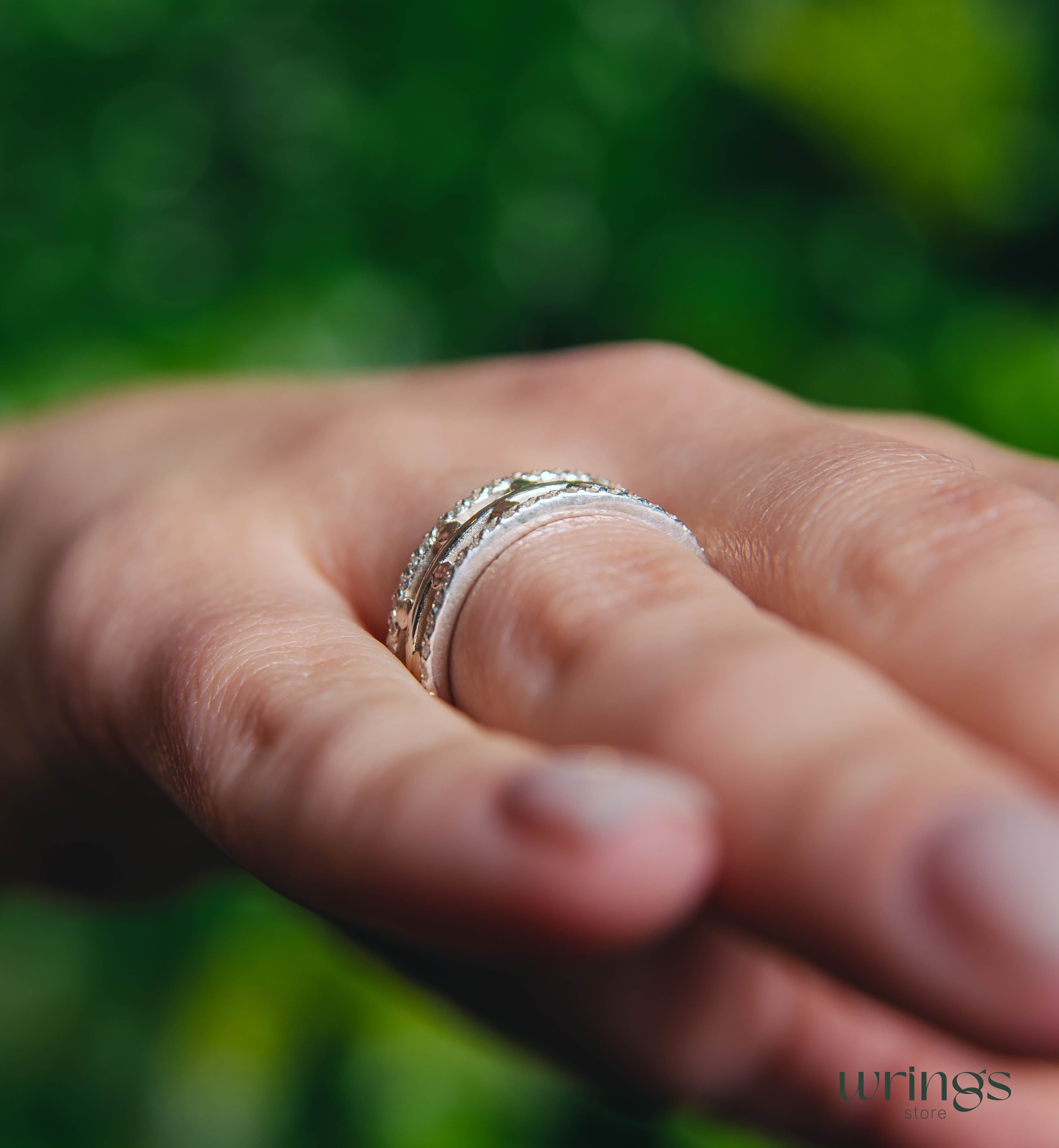 Diamonds and Dots Modern Wedding Band Sterling Silver