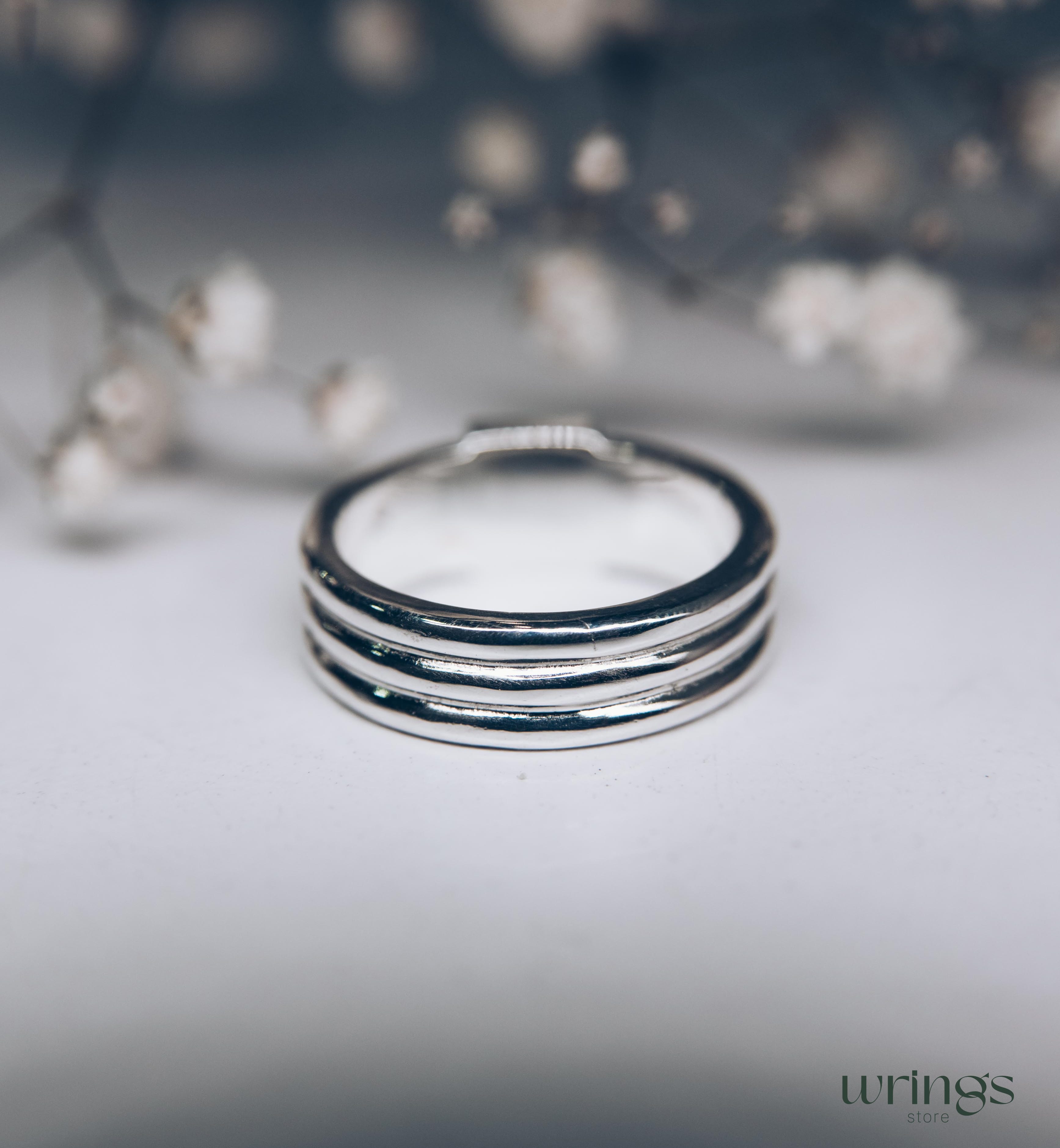 Thick Silver Wedding Band with Natural Blue Sapphires