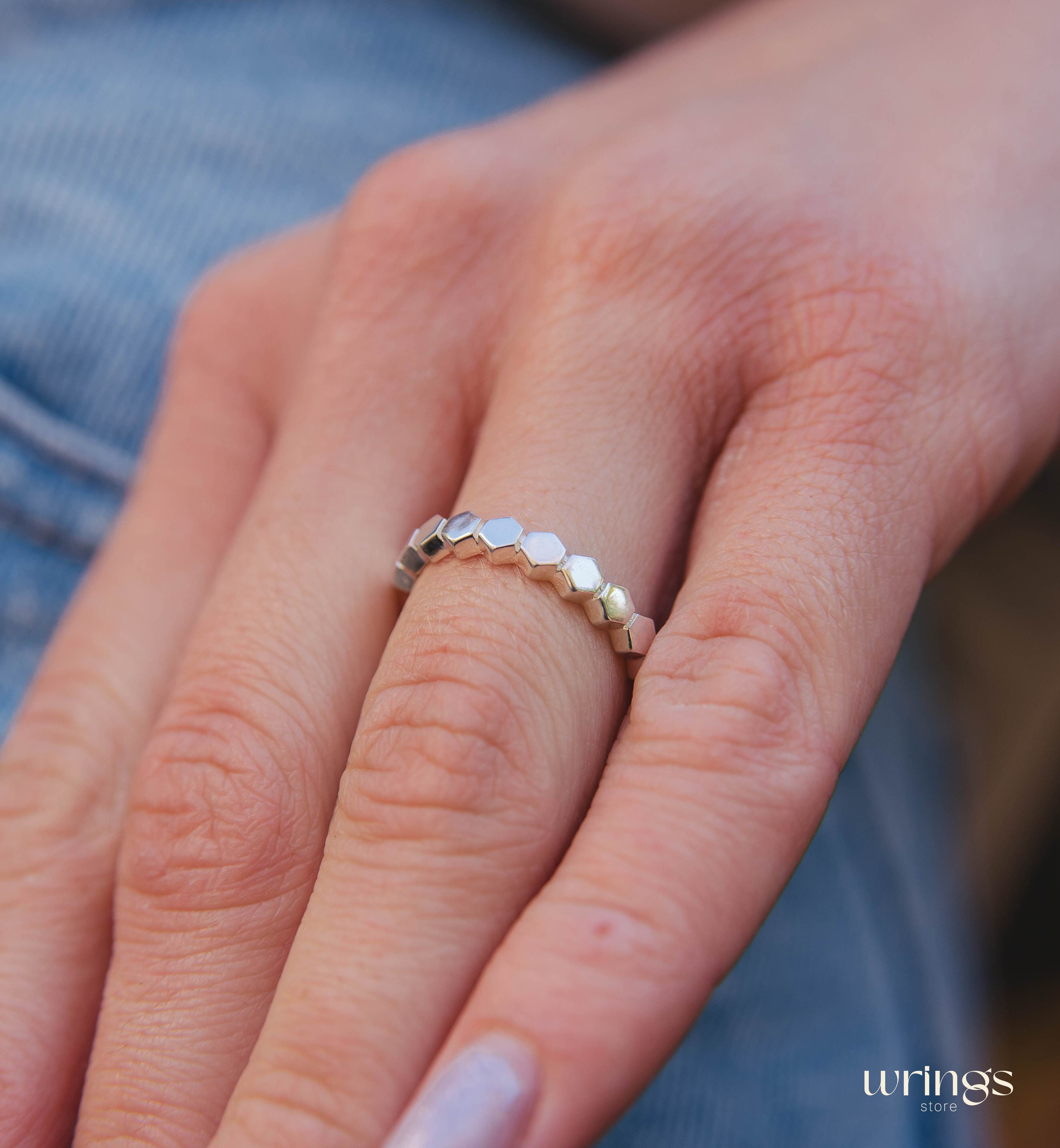 Pretty Honeycomb Design Silver Promise Ring