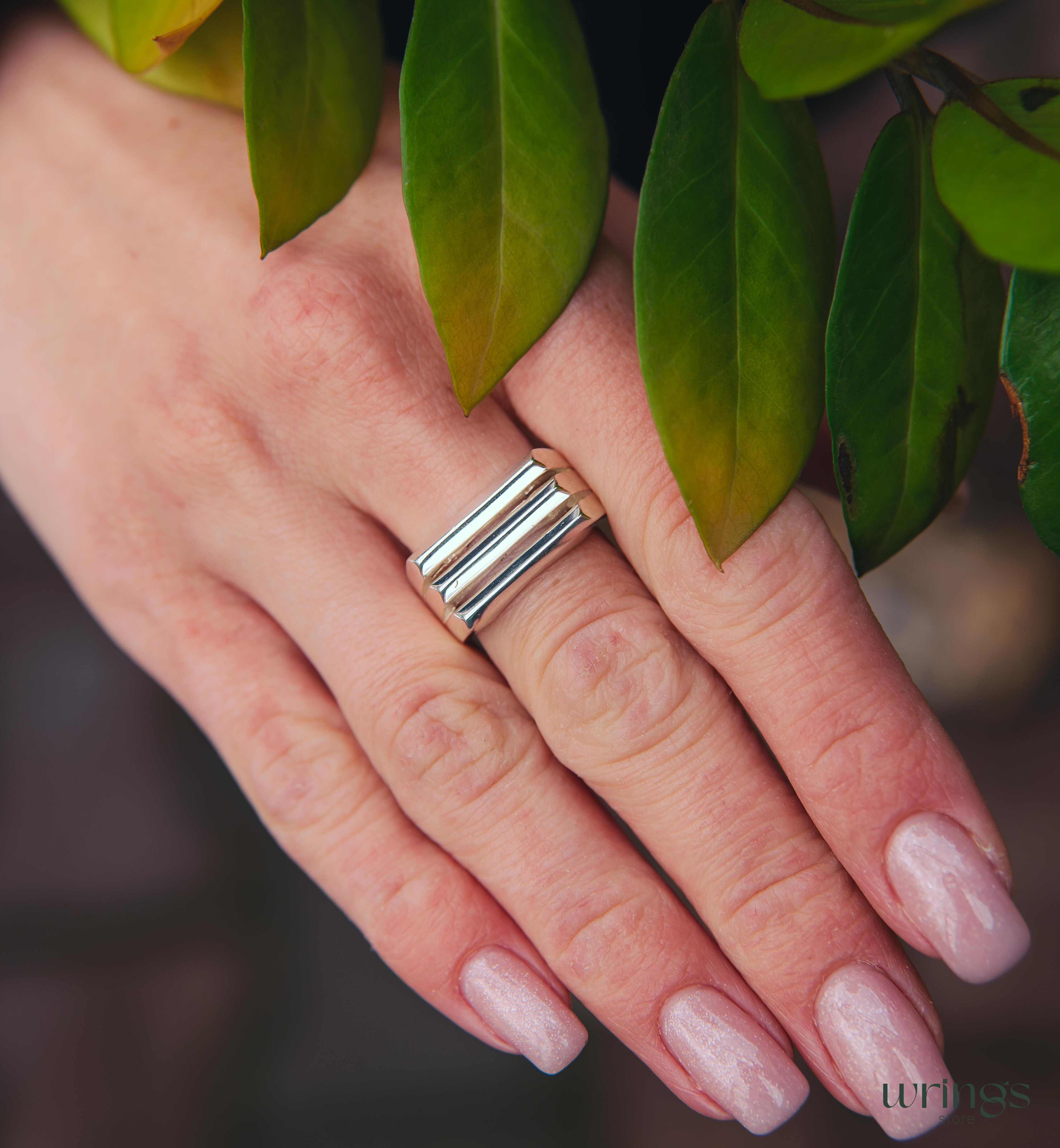 Grooved Lines Big Sterling Silver Statement Ring