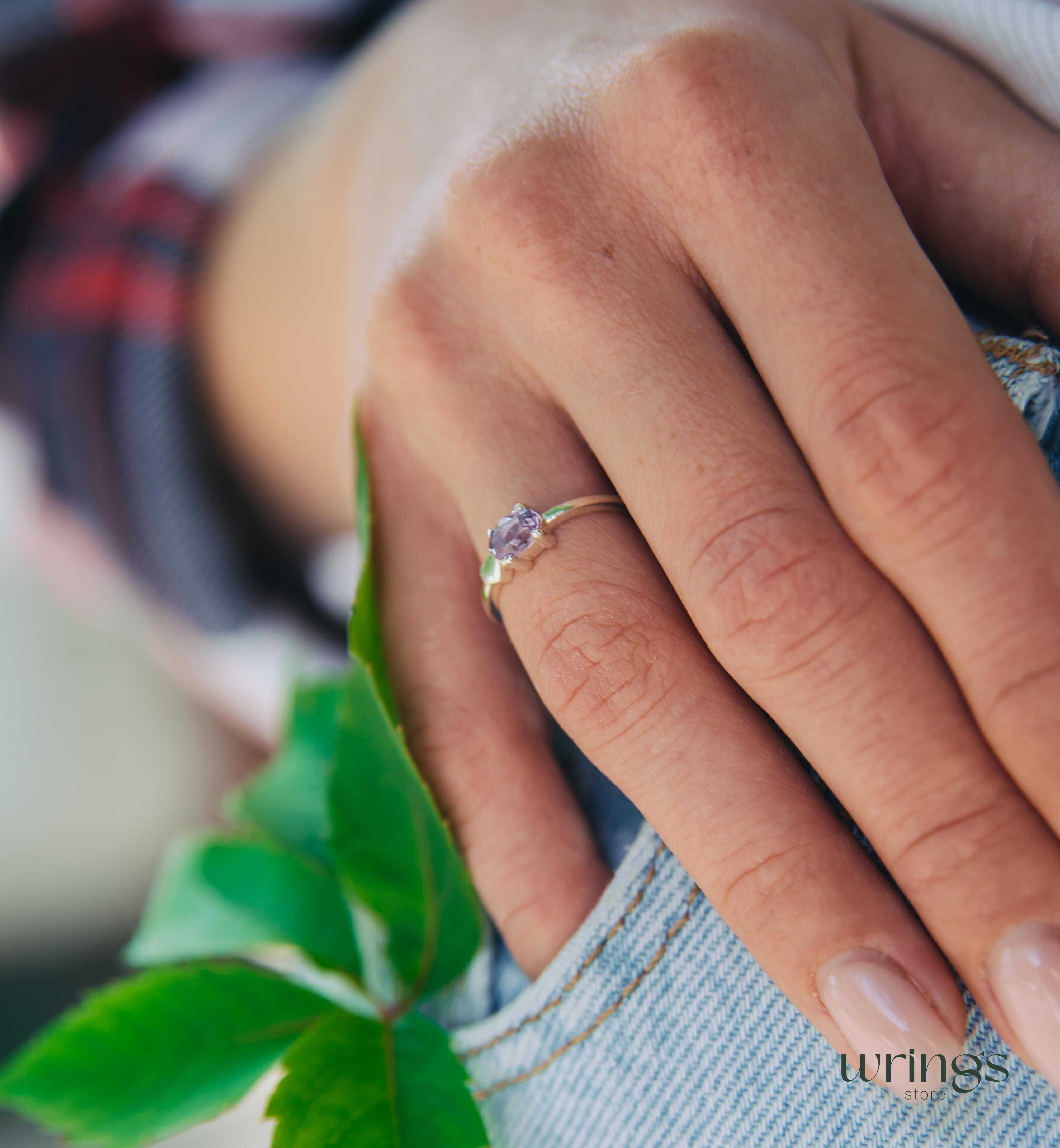 Oval Alexandrite Engagement Ring Silver & Side Heart