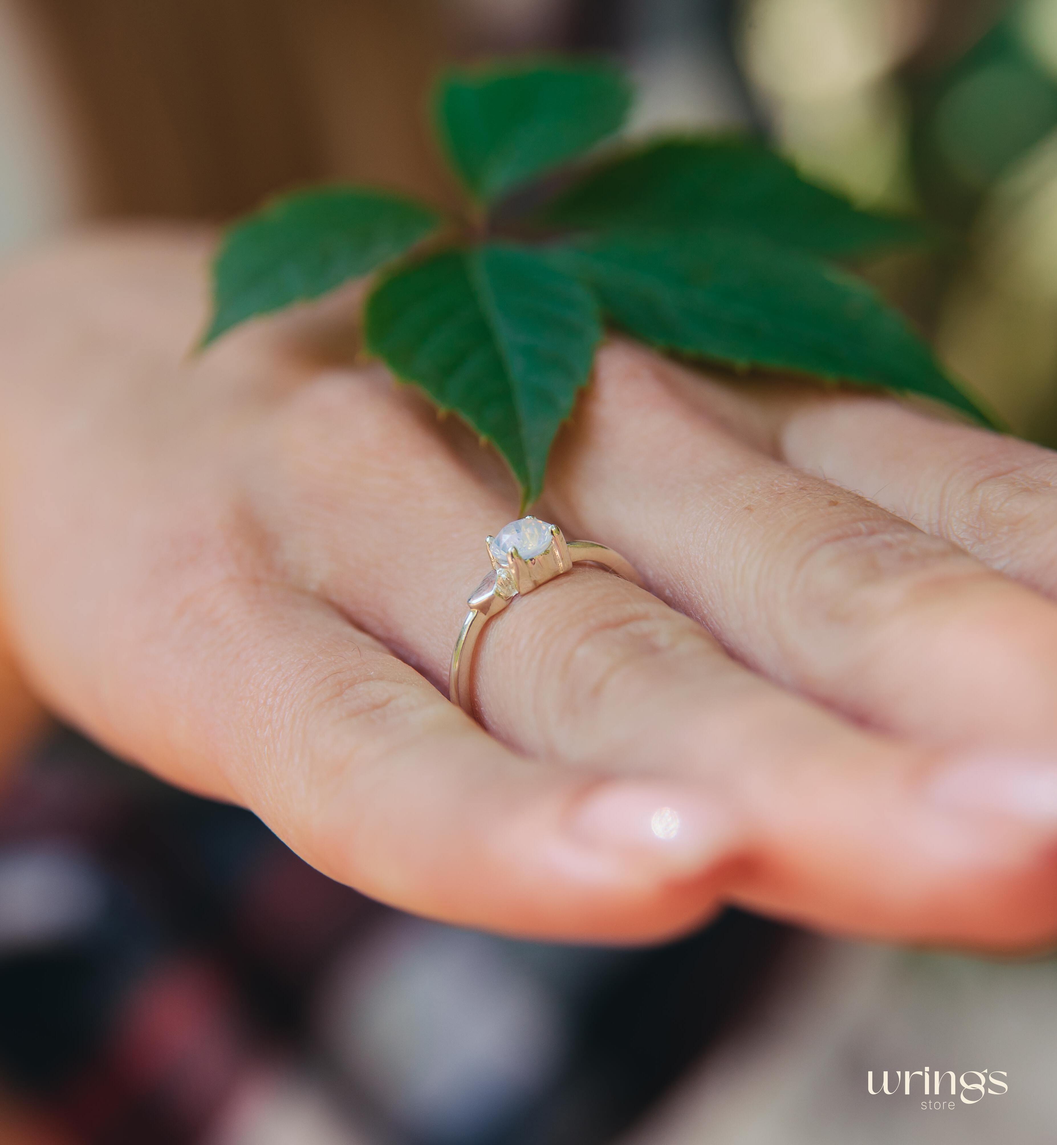 Moonstone June Birth Stone Ring Silver & Side Heart