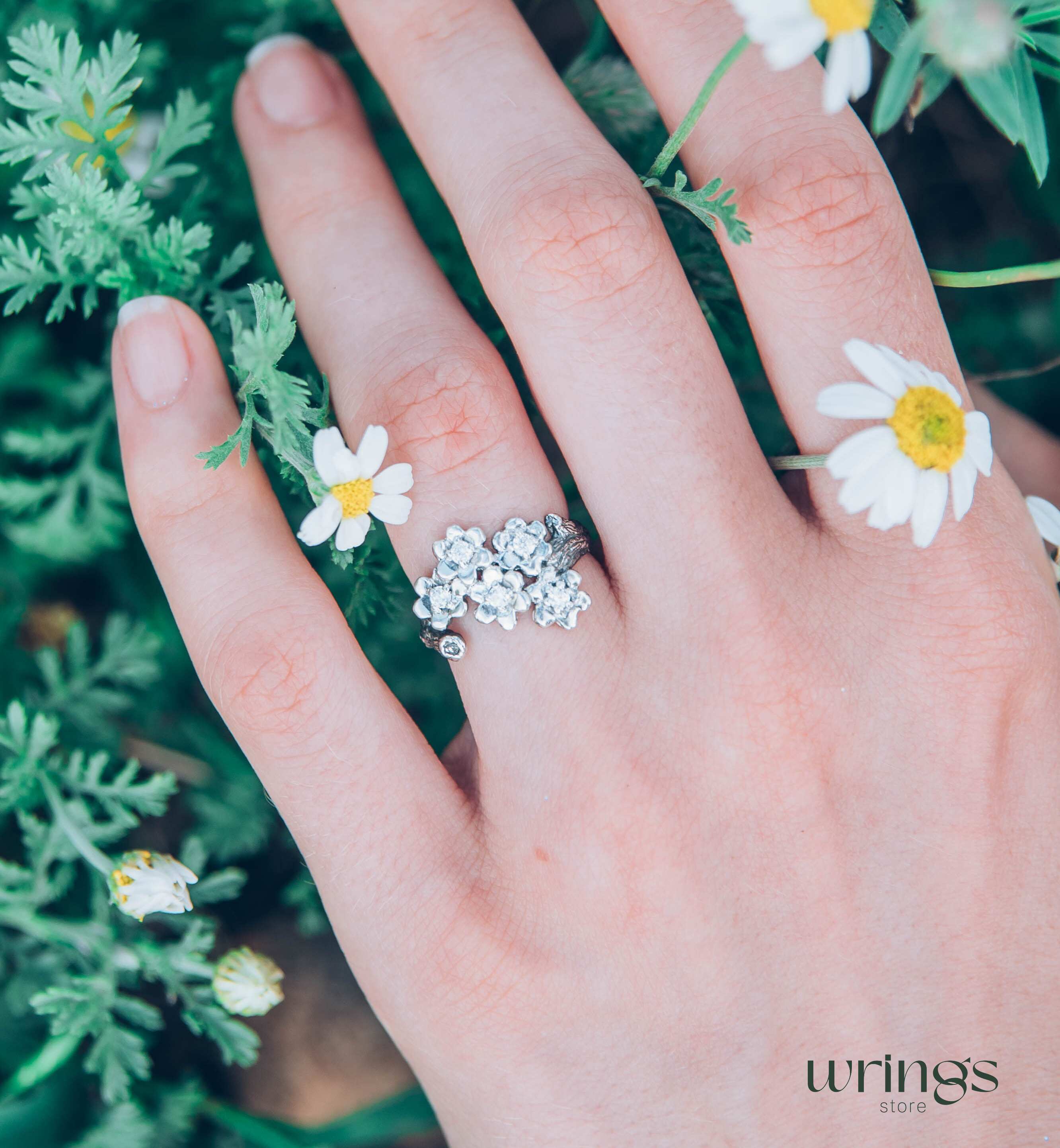 Flowers on a Twig Unique Silver Floral Ring