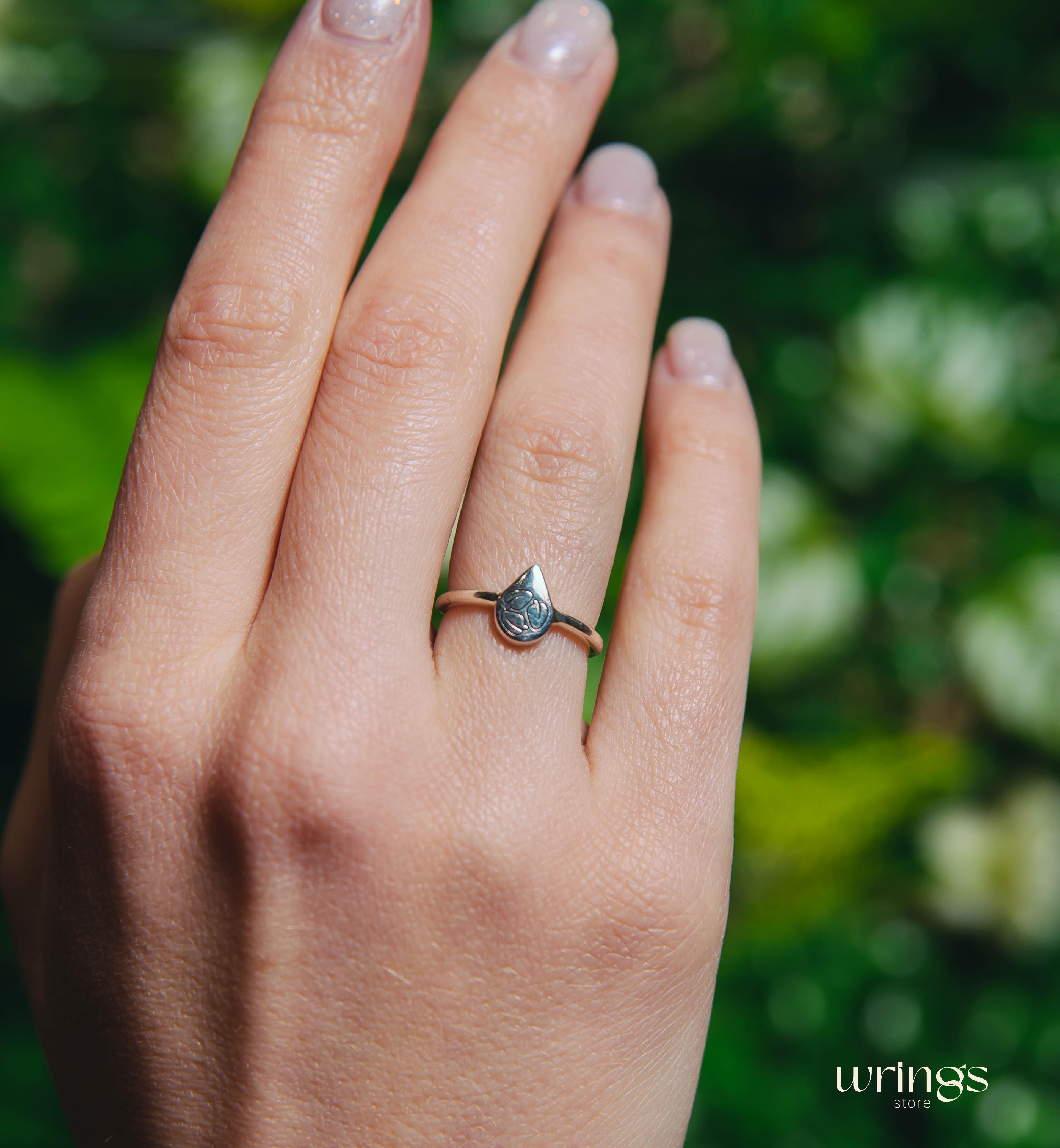 Pear Head Small Signet Ring for Ladies Sterling Silver