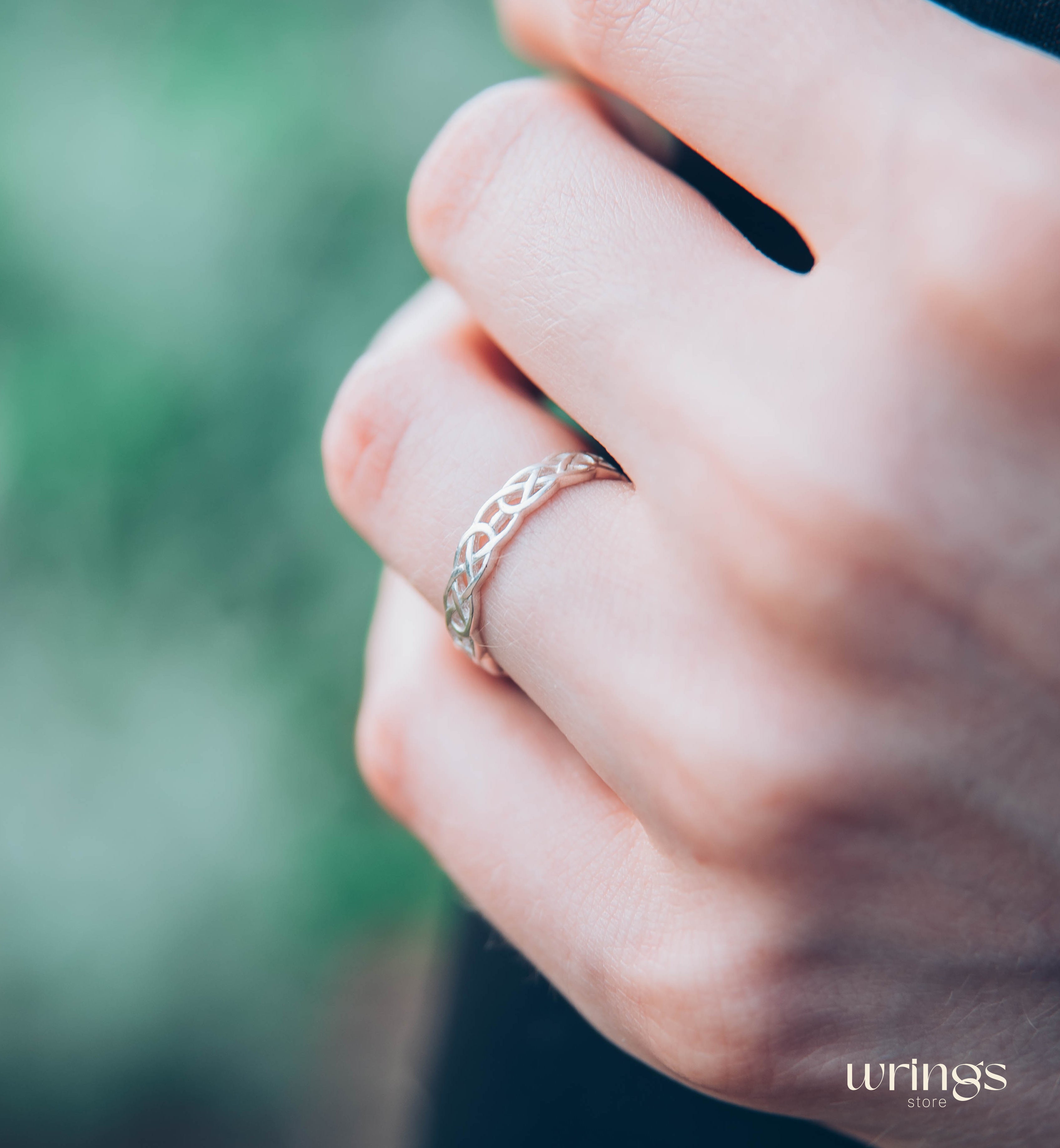 Silver Irish Knot Wedding Ring with Braided Pattern