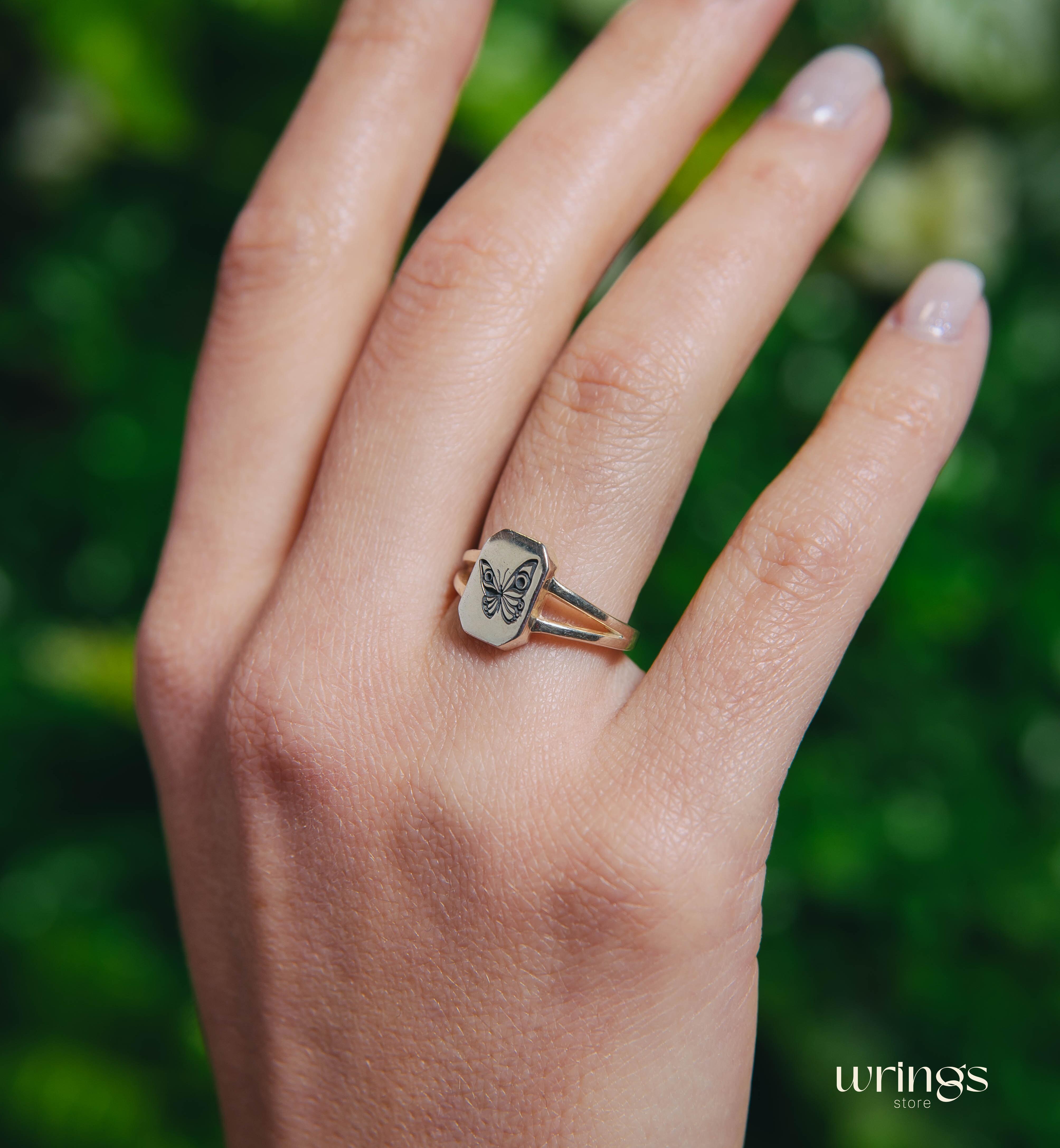 Minimalist Butterfly Signet Ring Sterling Silver