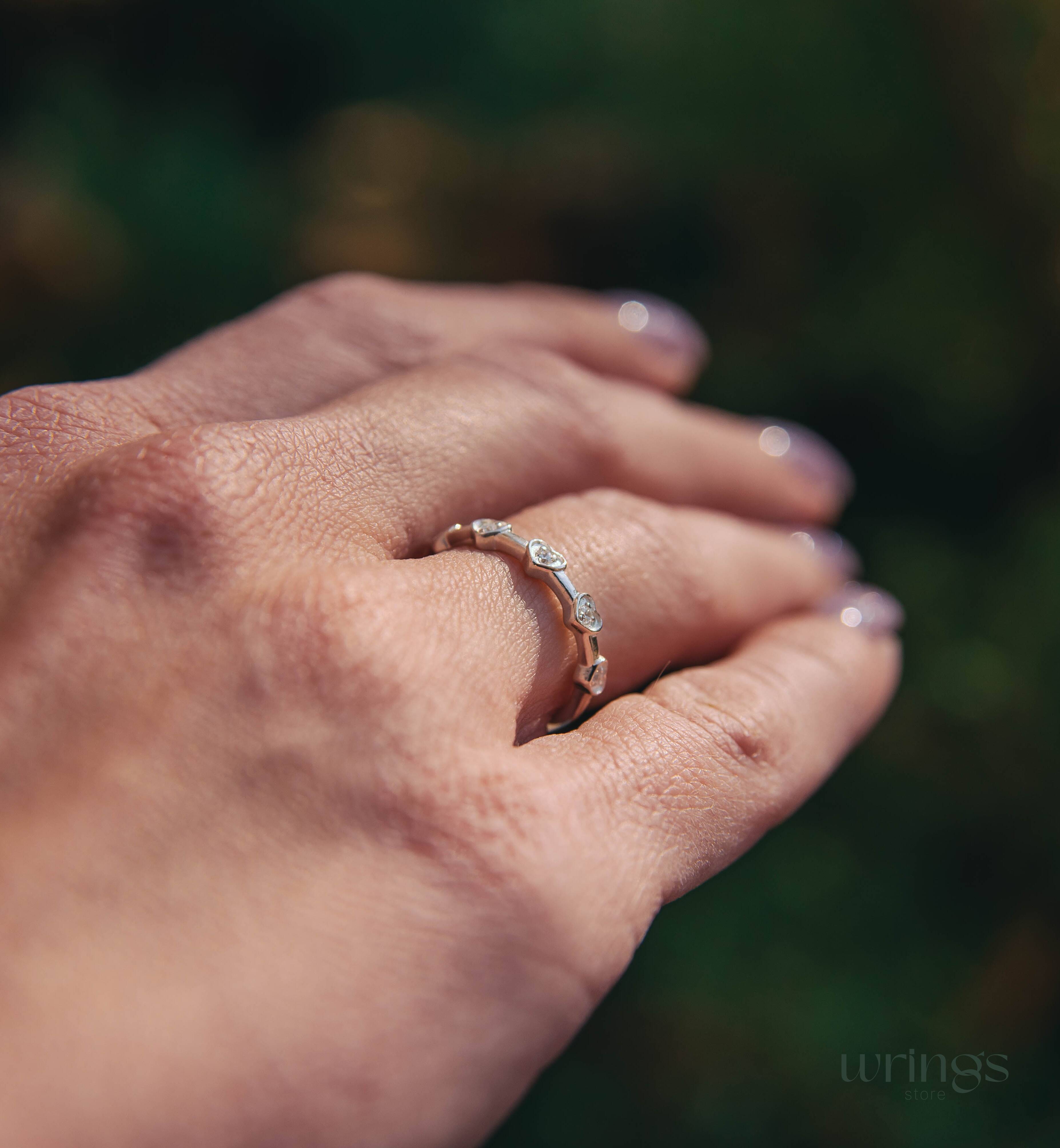 Natural Diamonds in Multiple Hearts Ring Silver