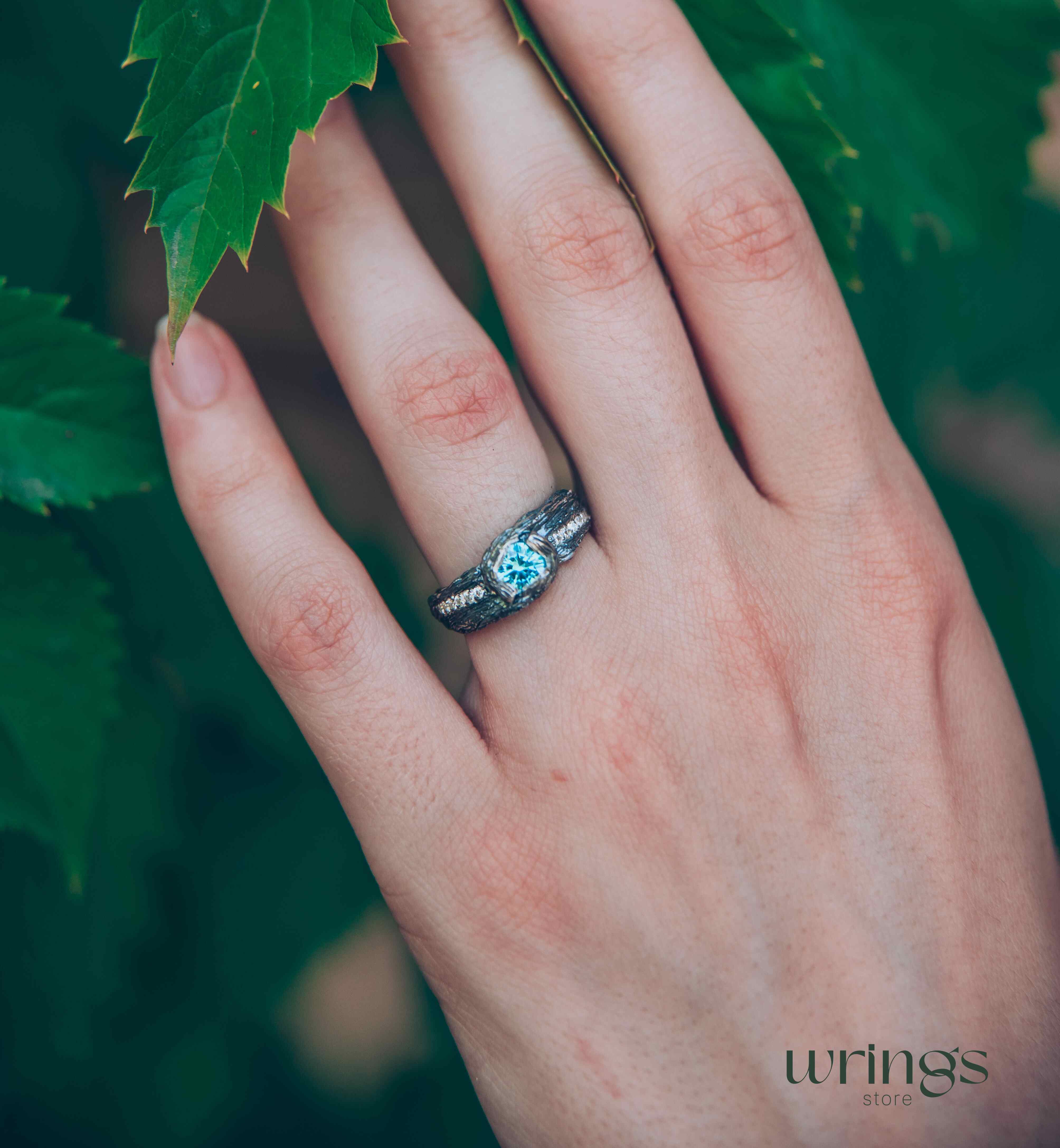 Bezel Topaz Statement Silver Ring with Cubic Zirconia