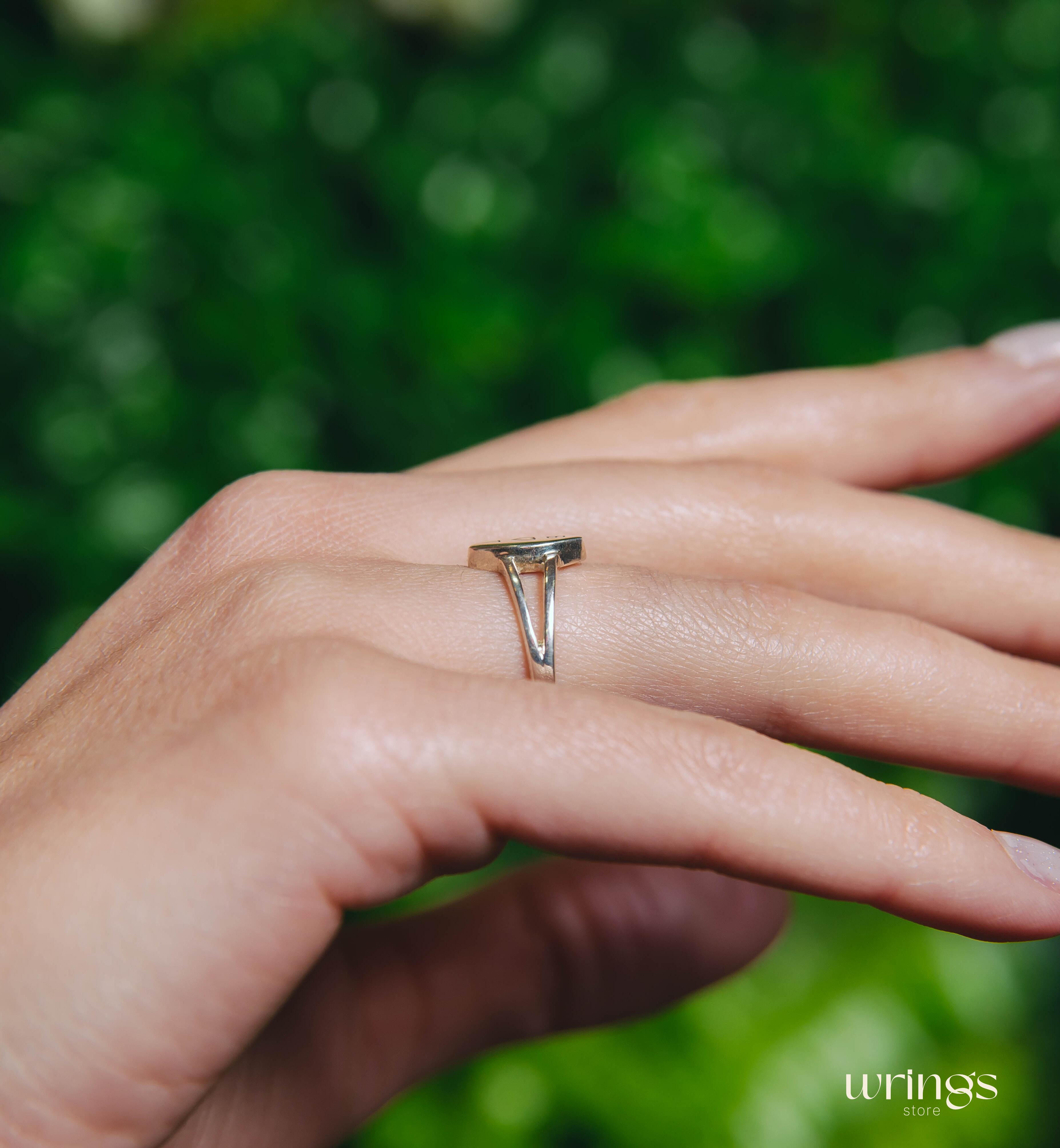 Womens Signet Ring Silver Minimalist Couple Initials