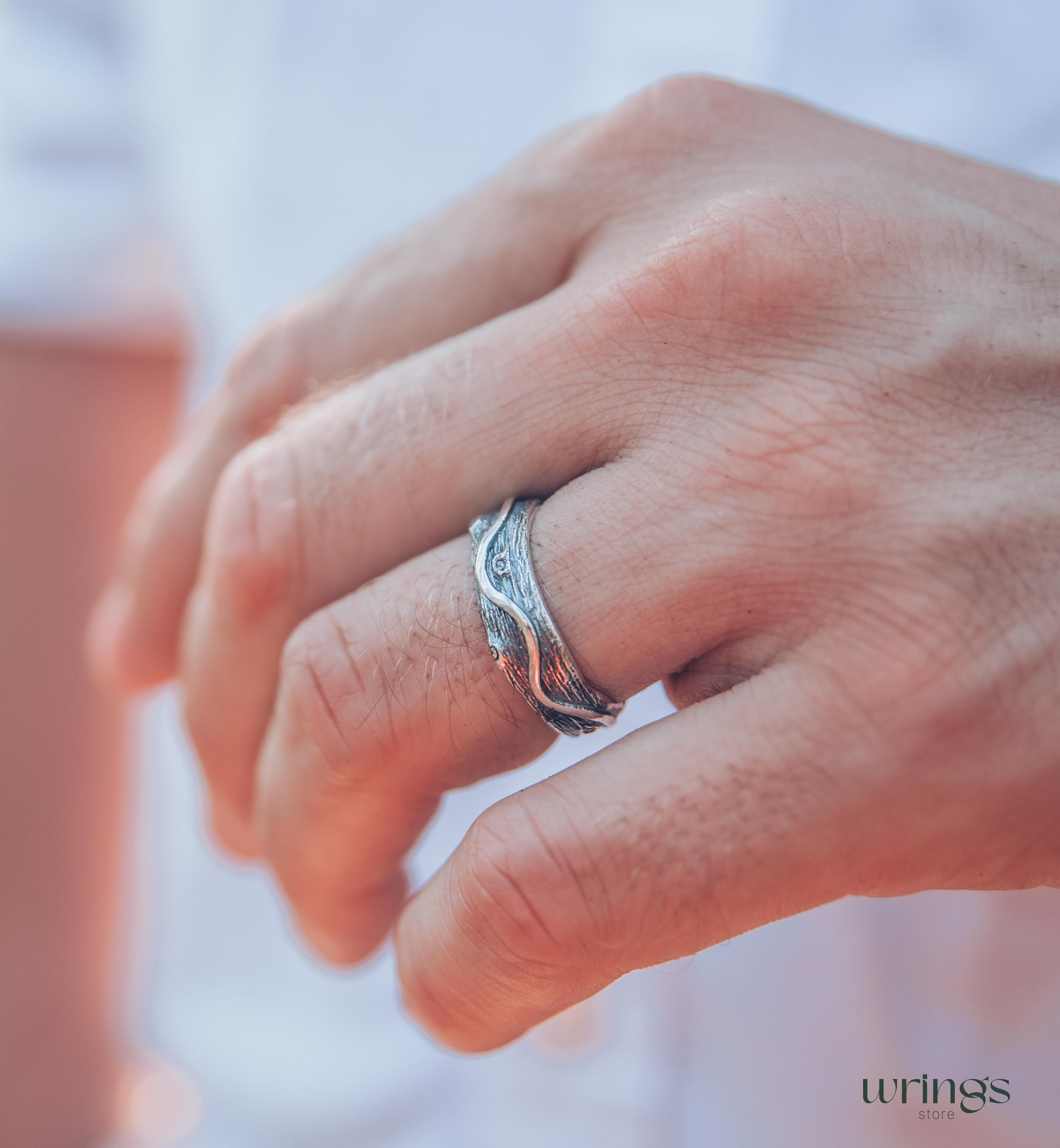 Unique Wavy line & Tree bark Fine Heavy Silver Ring