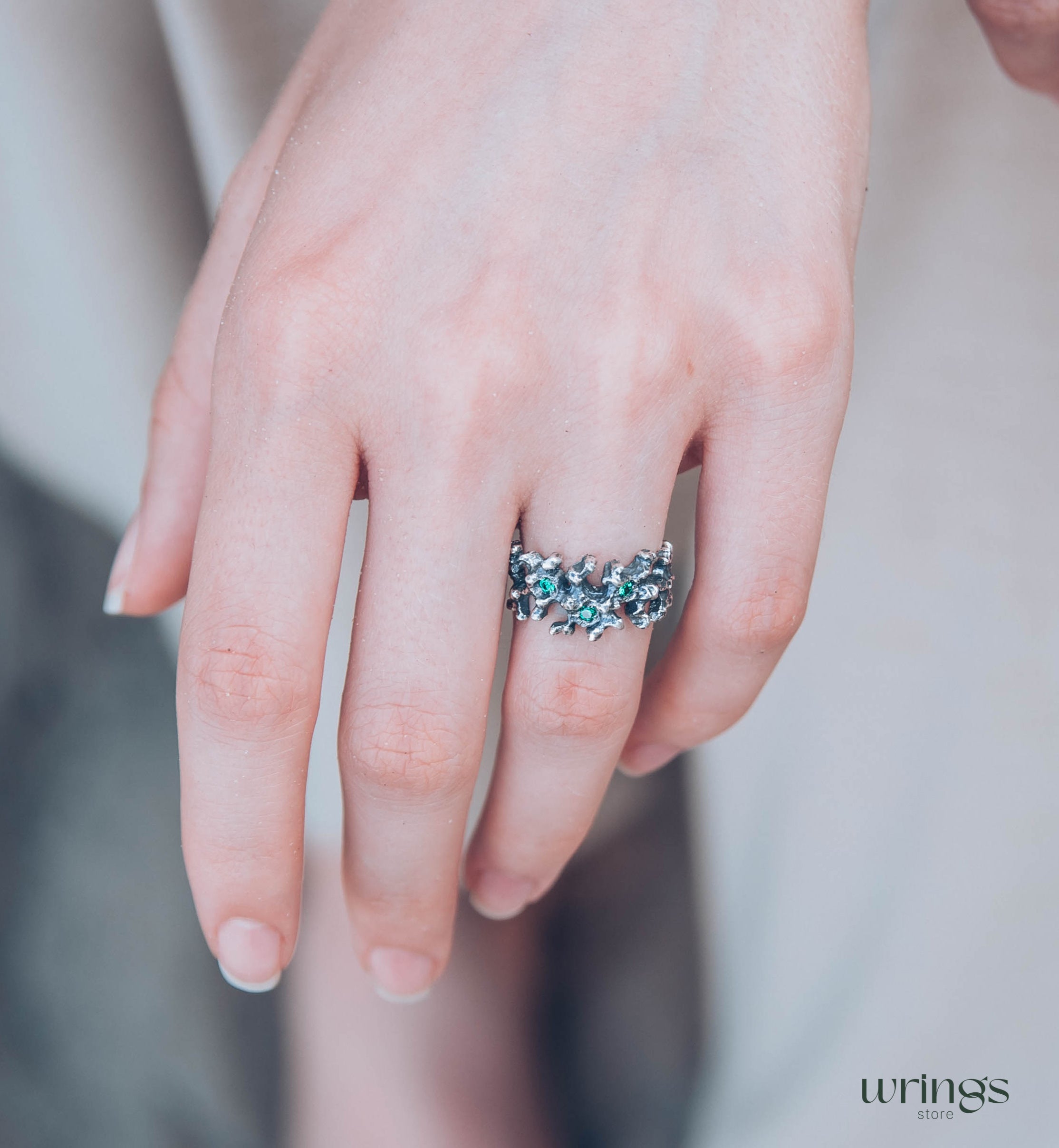 Silver Ocean Coral Ring with Multi Gemstone