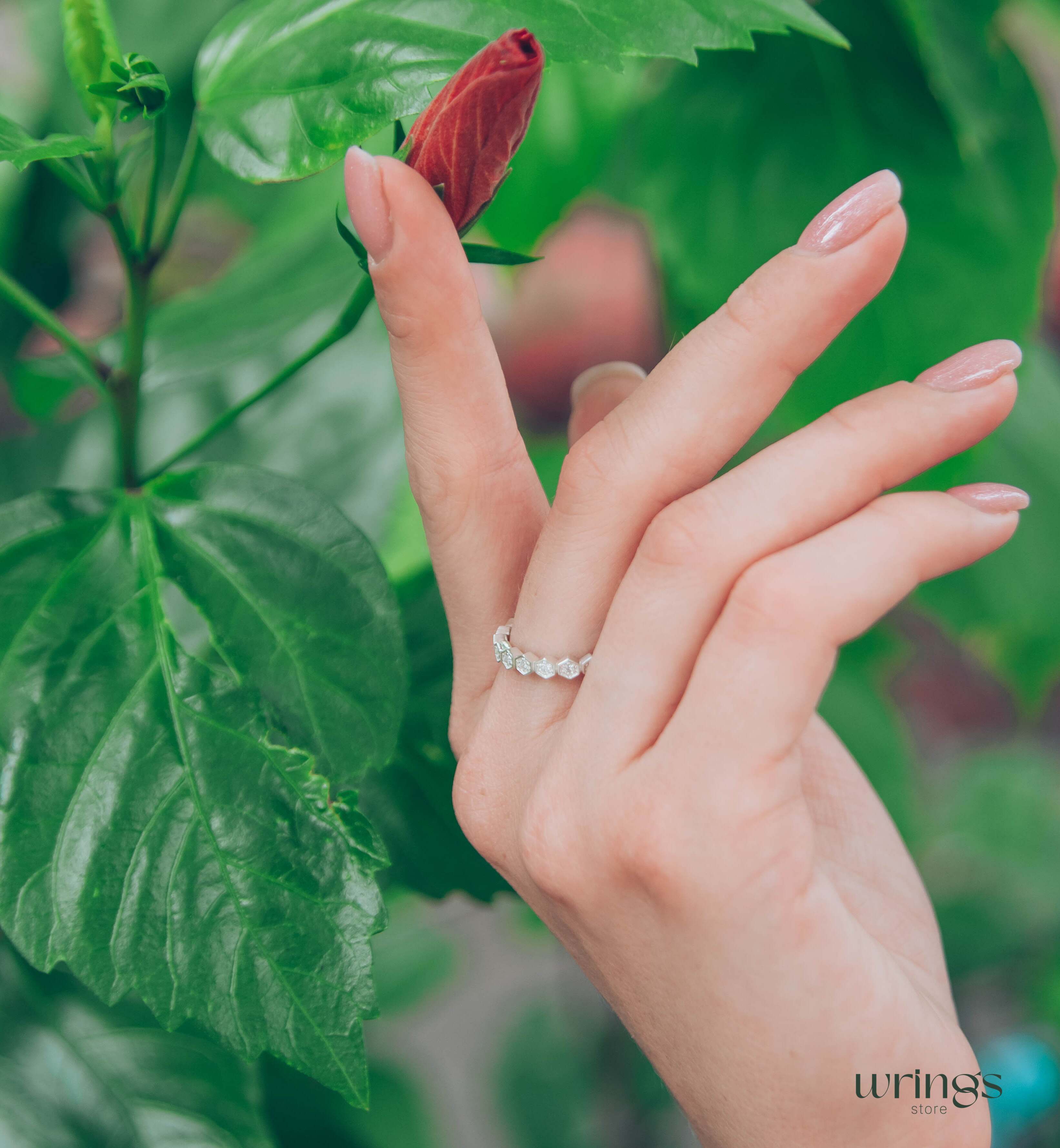 Sterling Silver Half Eternity Wedding Band with Cubic Zirconia