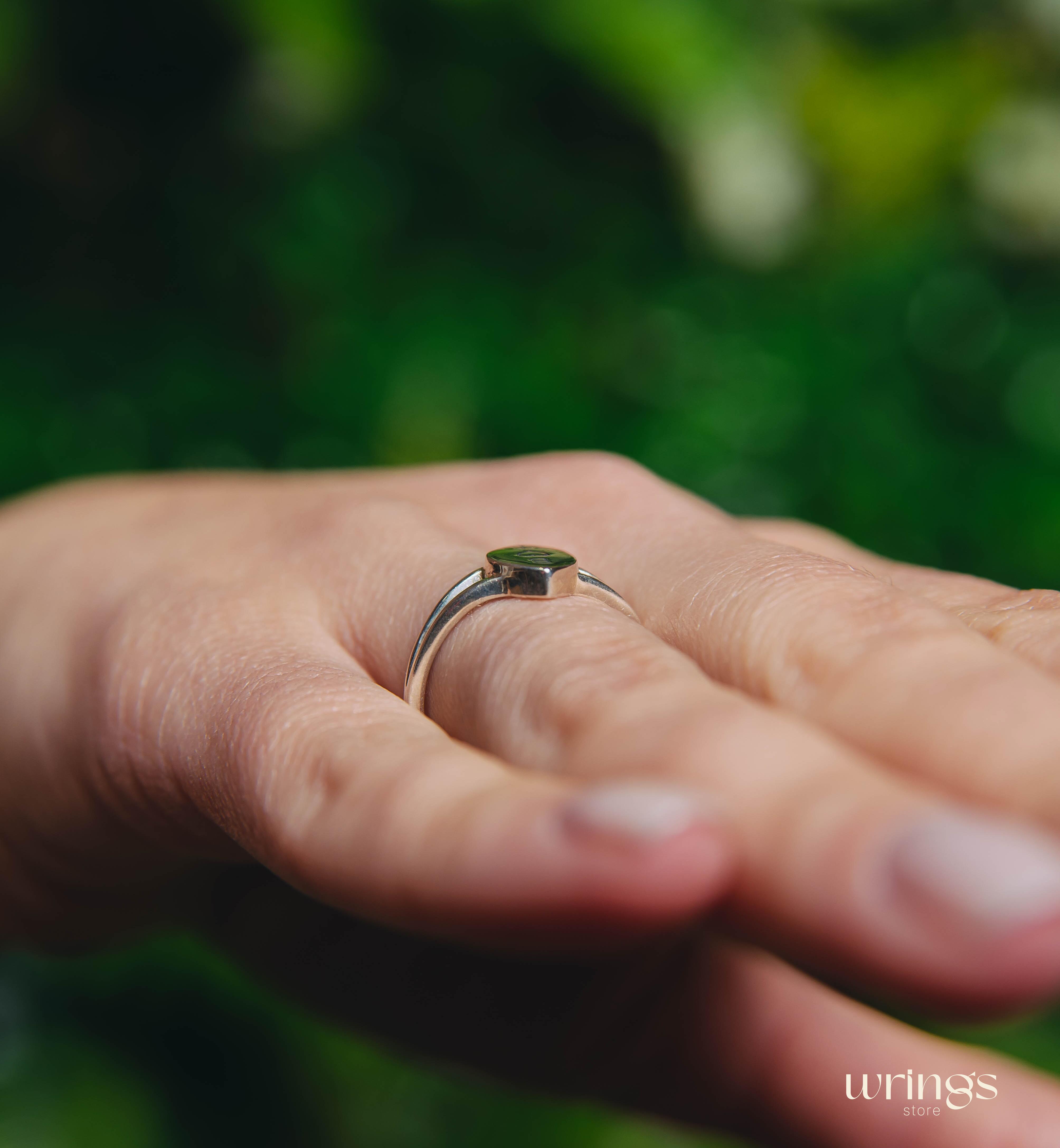 Womens Signet Ring Silver Minimalist Couple Initials