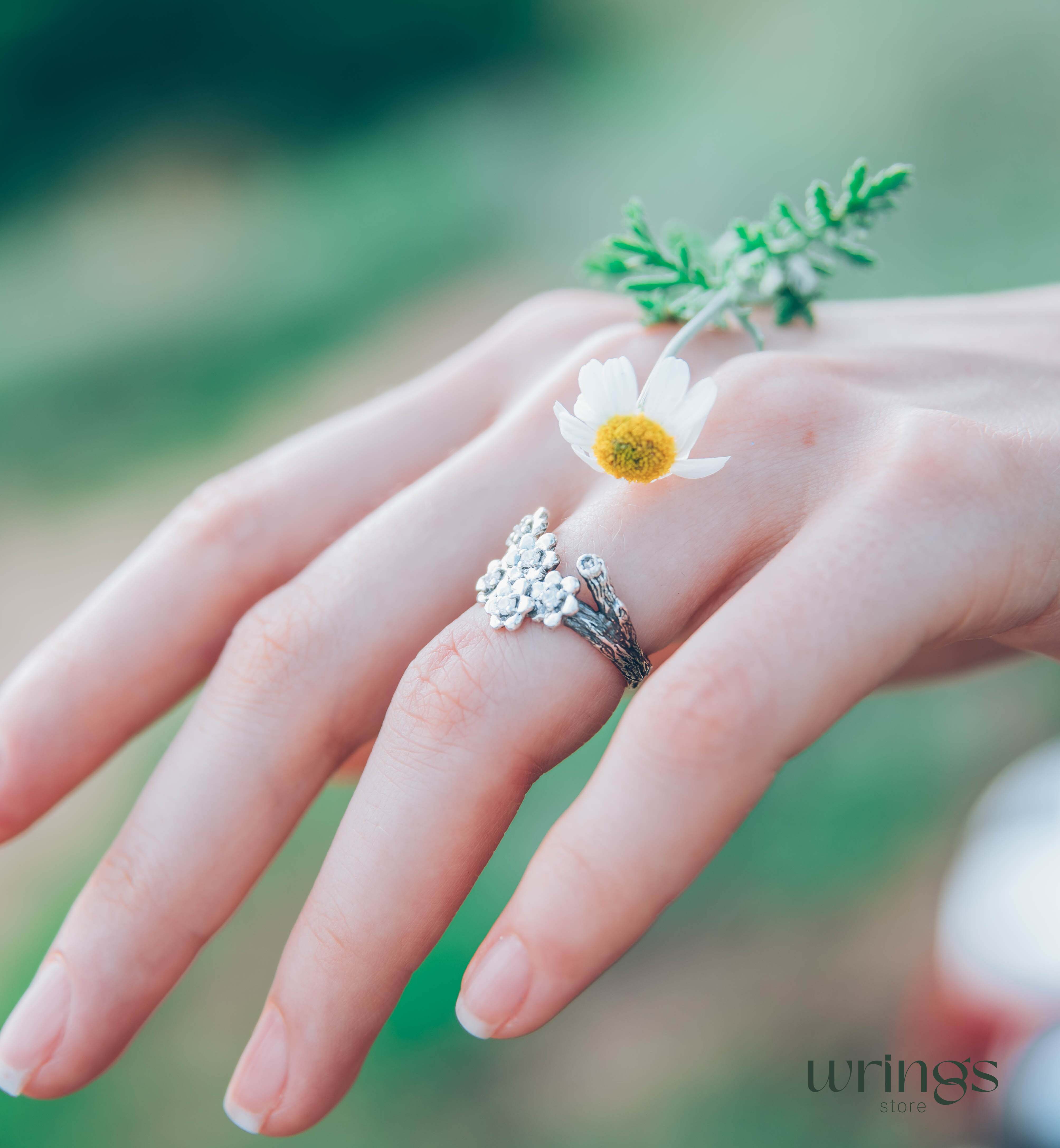 Flowers on a Twig Unique Silver Floral Ring