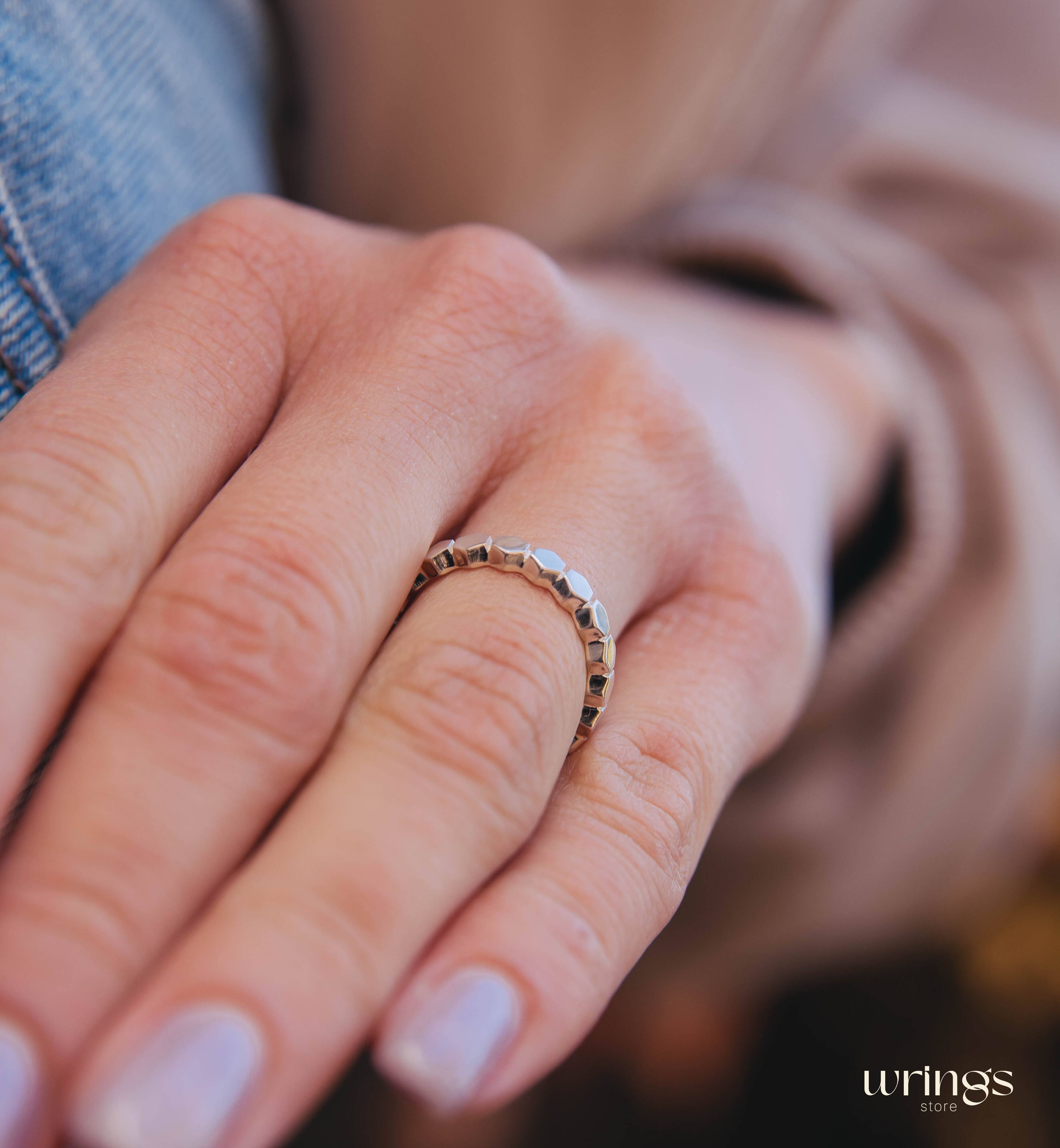 Pretty Honeycomb Design Silver Promise Ring