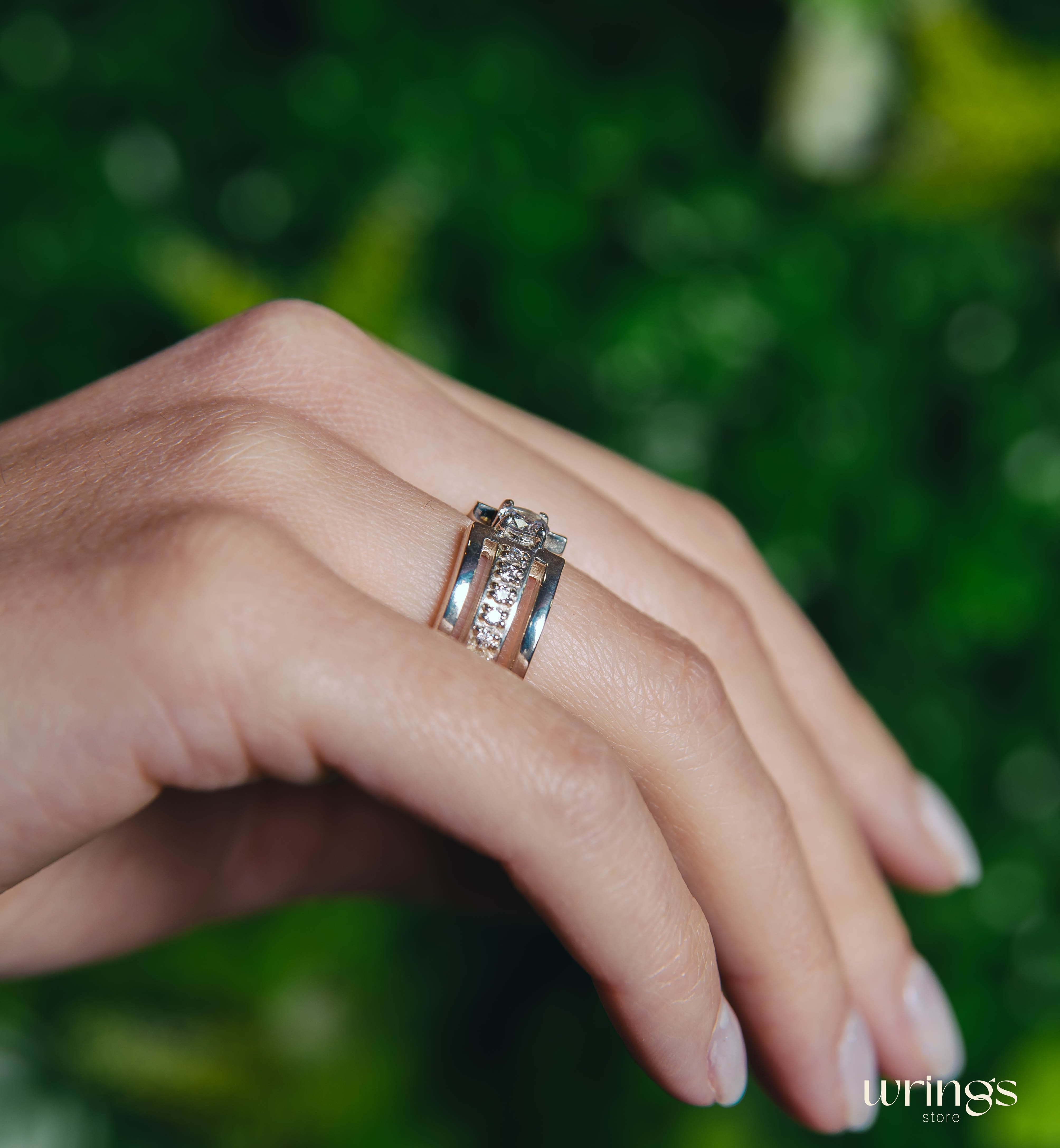 Extra Wide Silver Statement Ring CZ and Side Stones