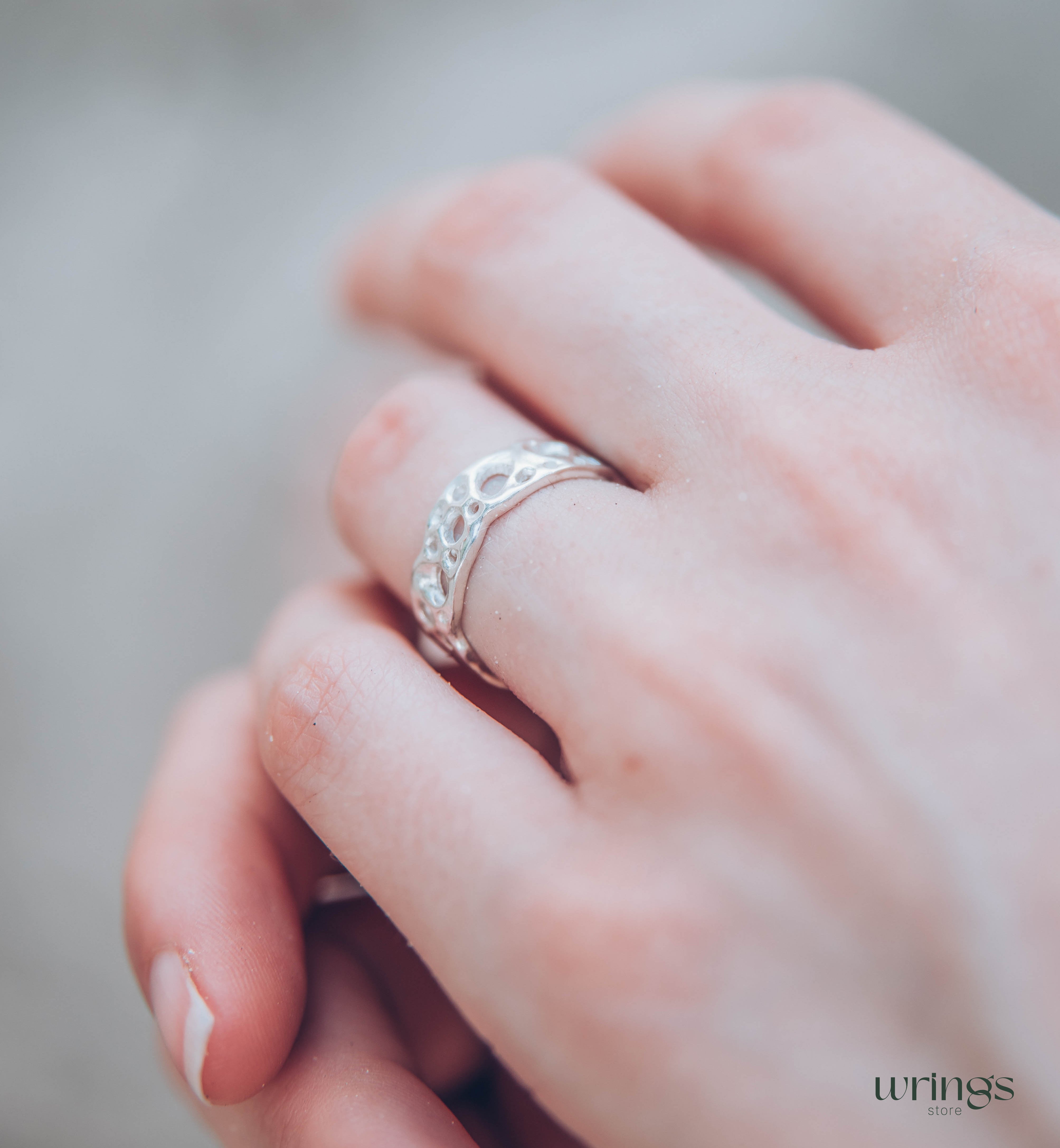Nautical Holes Silver Women's Ring in Ocean Style