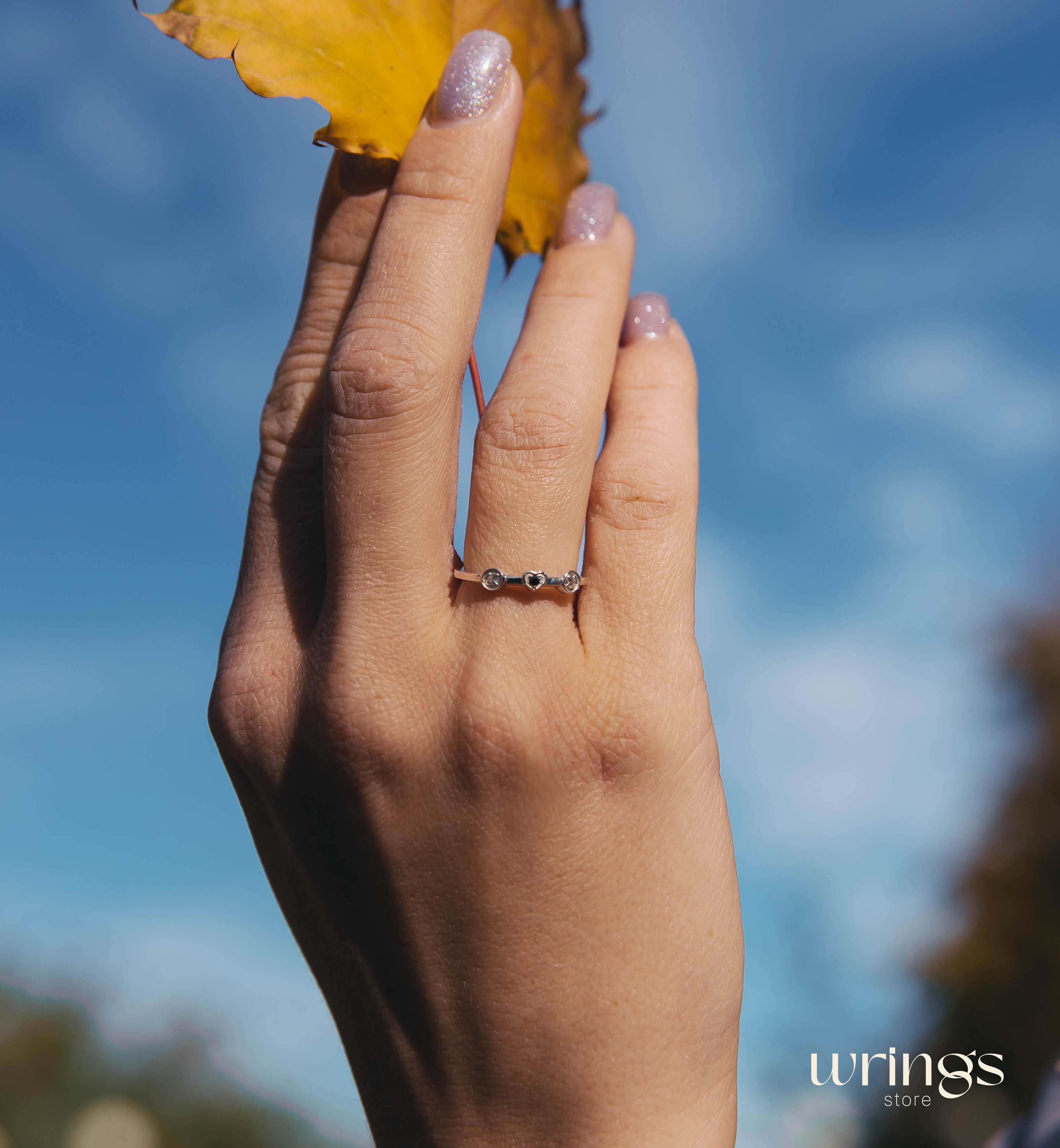 Garnet in Heart and 2 CZ White Stones Silver Promise Ring