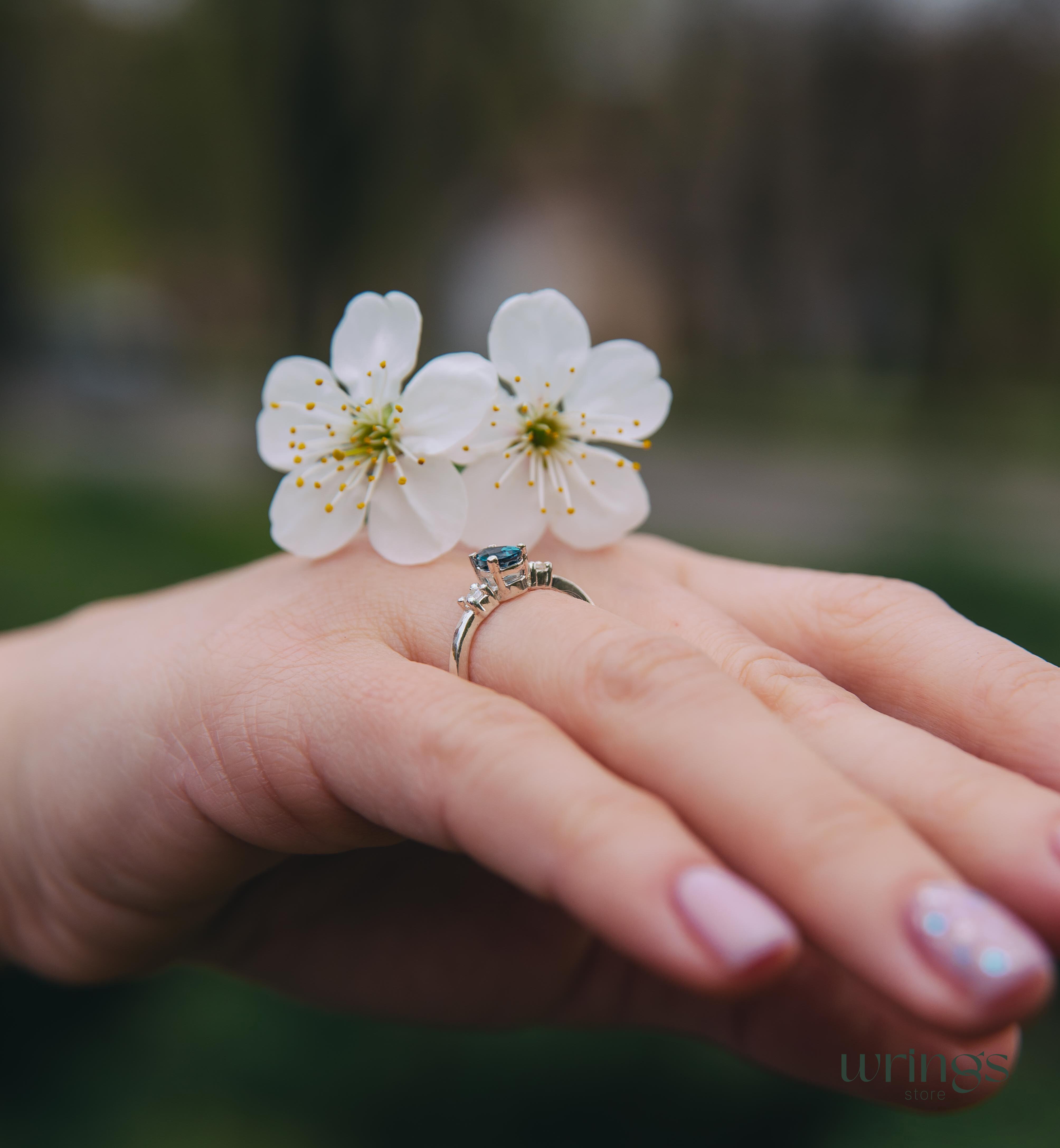 Central Pear London Blue Topaz 3 Stone Engagement Ring