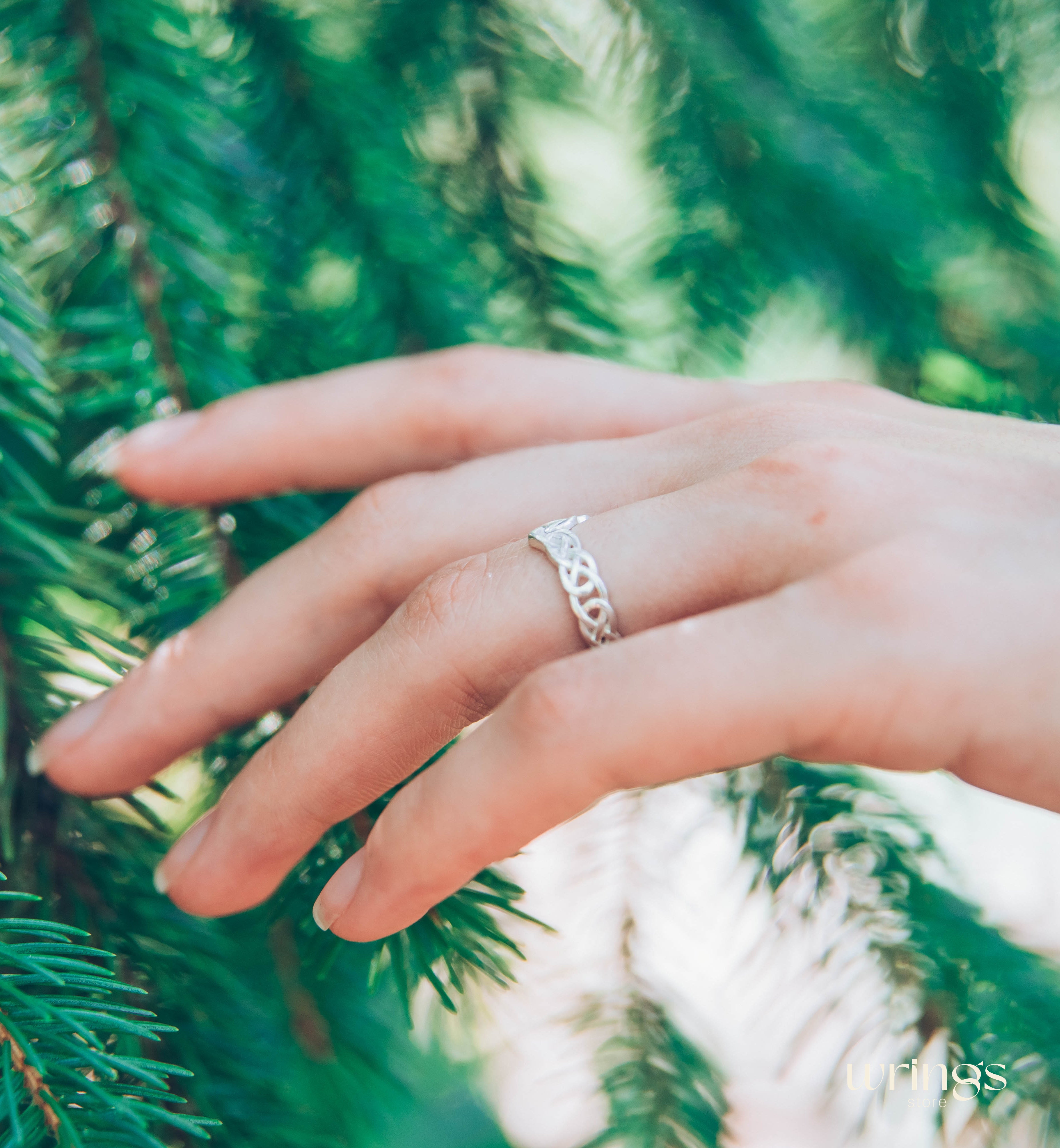 Unique Wicker Chevron Celtic Wedding Ring Silver