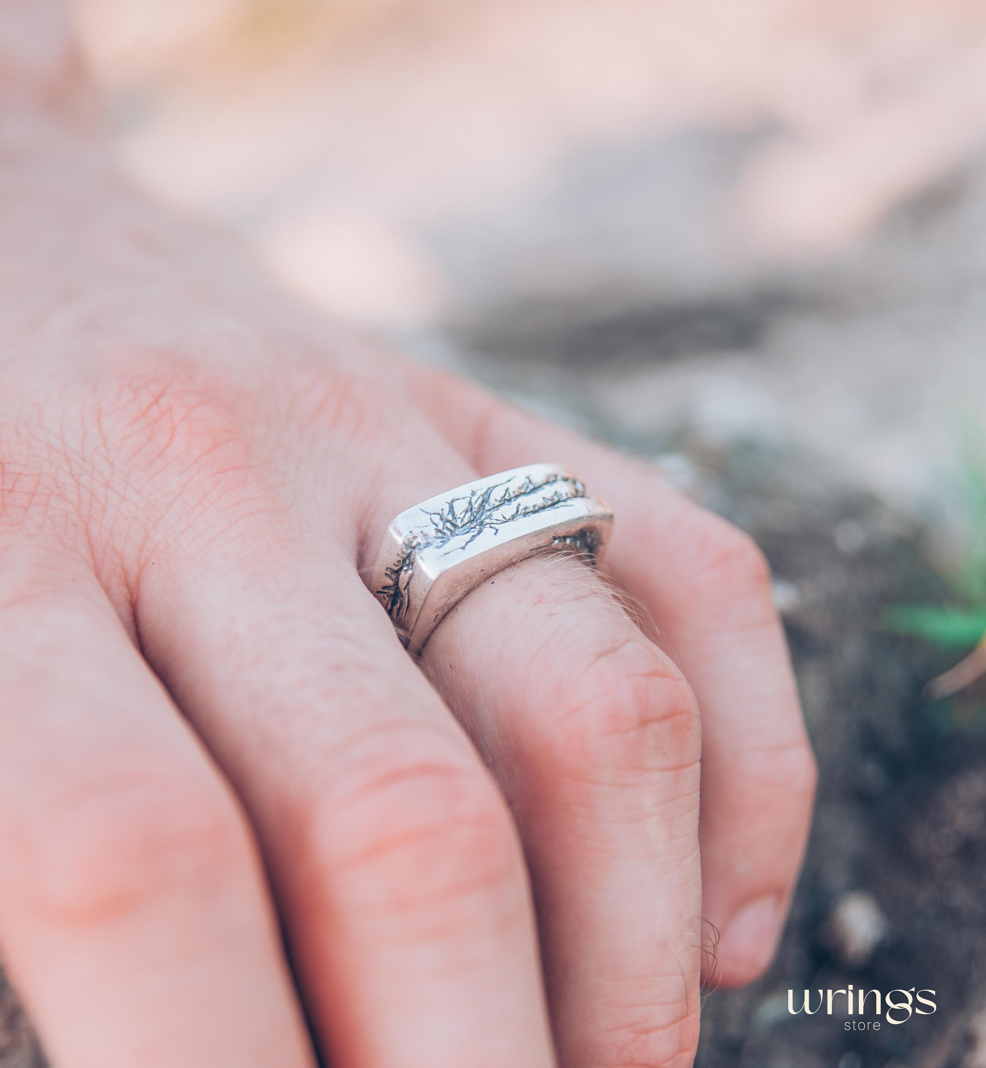 Large and Heavy Damaged Style Flat Solid Silver Ring
