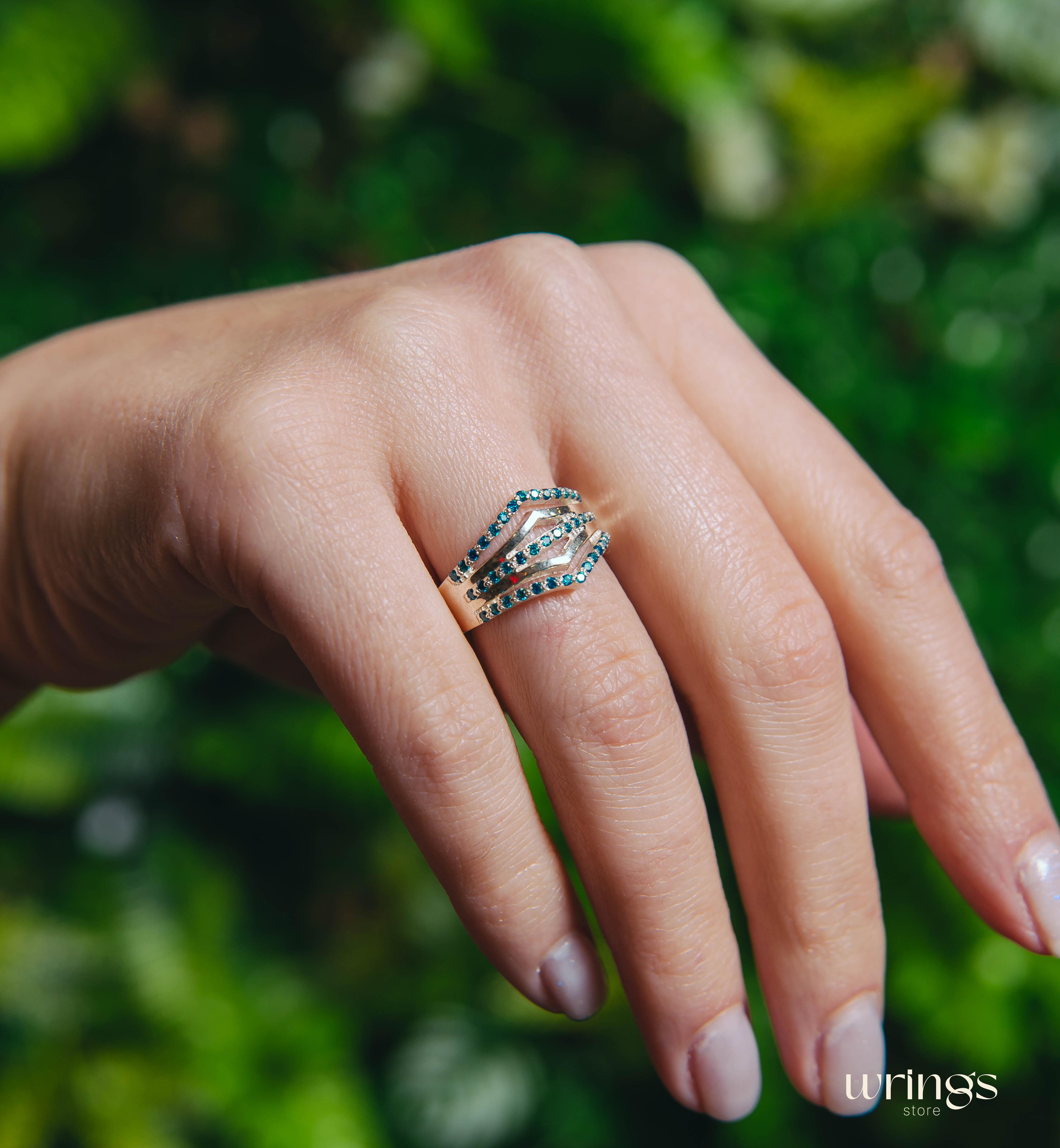 Avant Garde V shaped Bold Statement Ring with Topaz