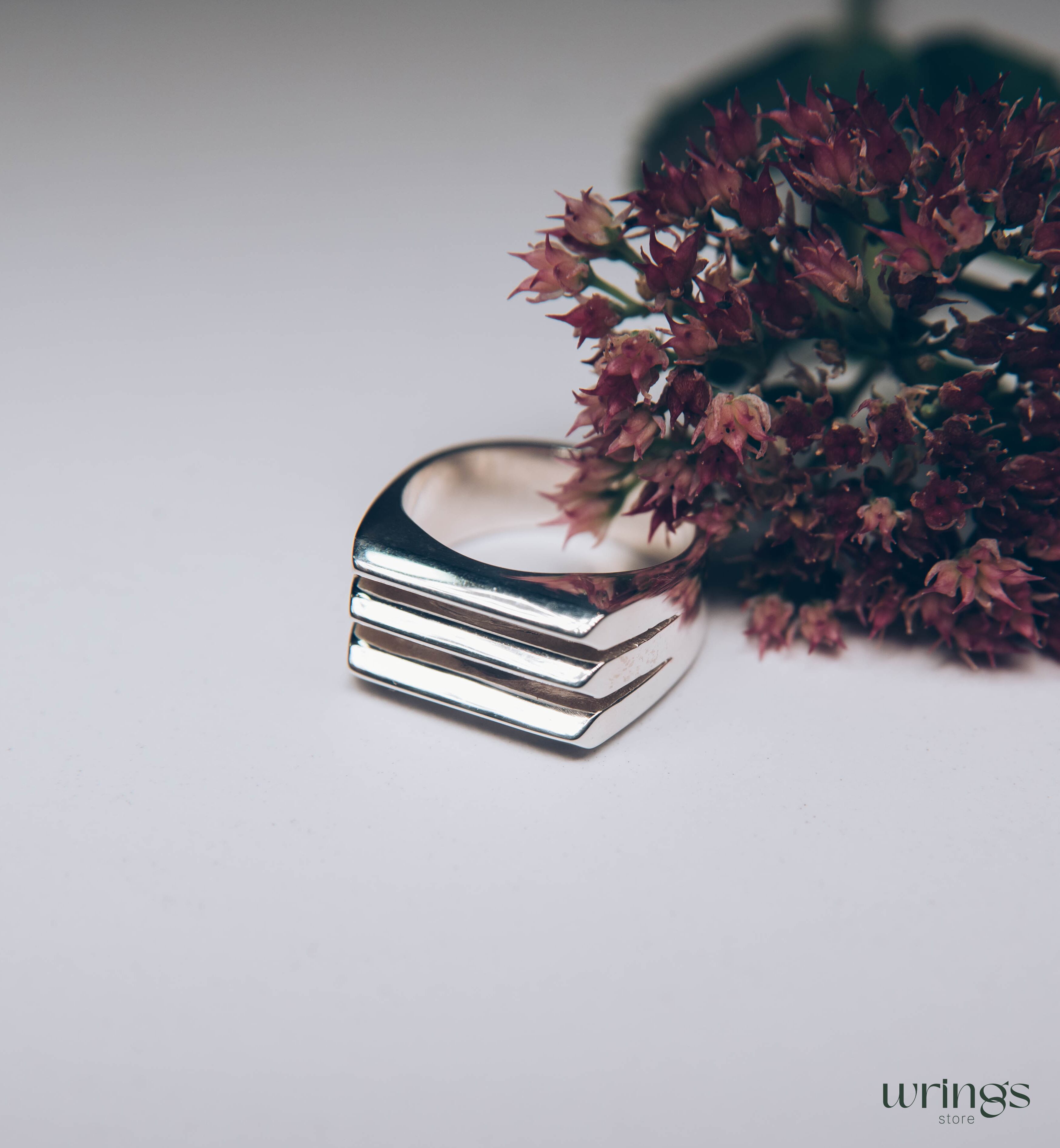 Grooved Lines Big Sterling Silver Statement Ring