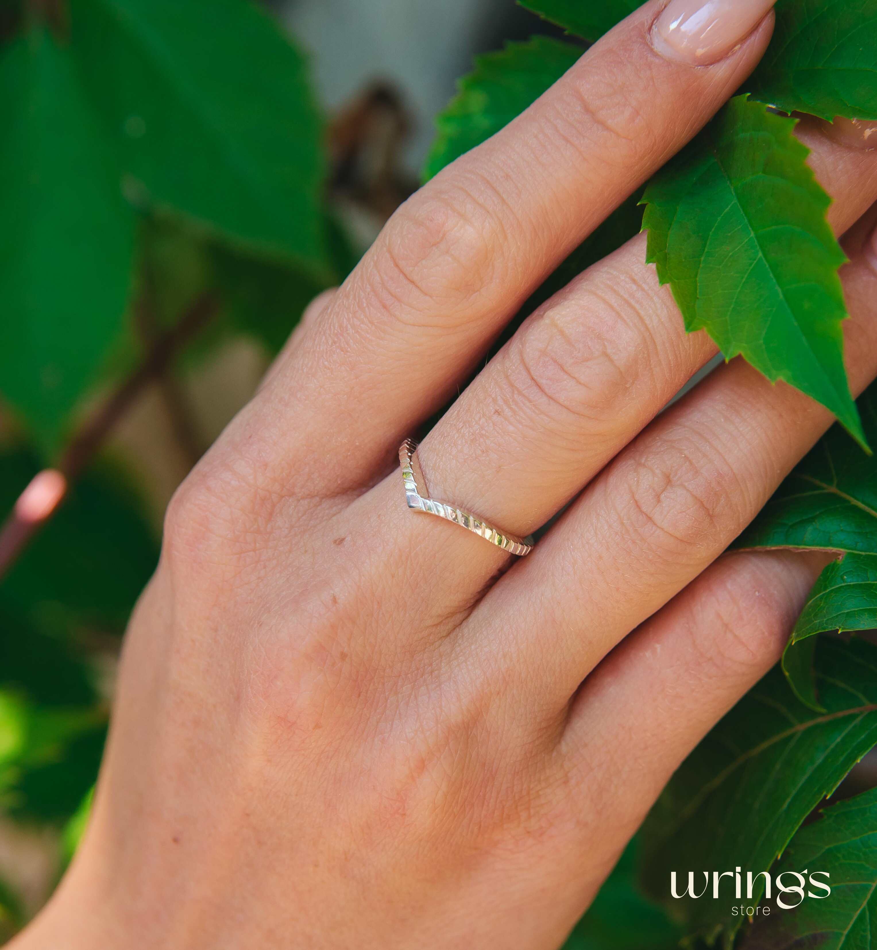 Chevron Wedding Ring Unique Serif Silver Band