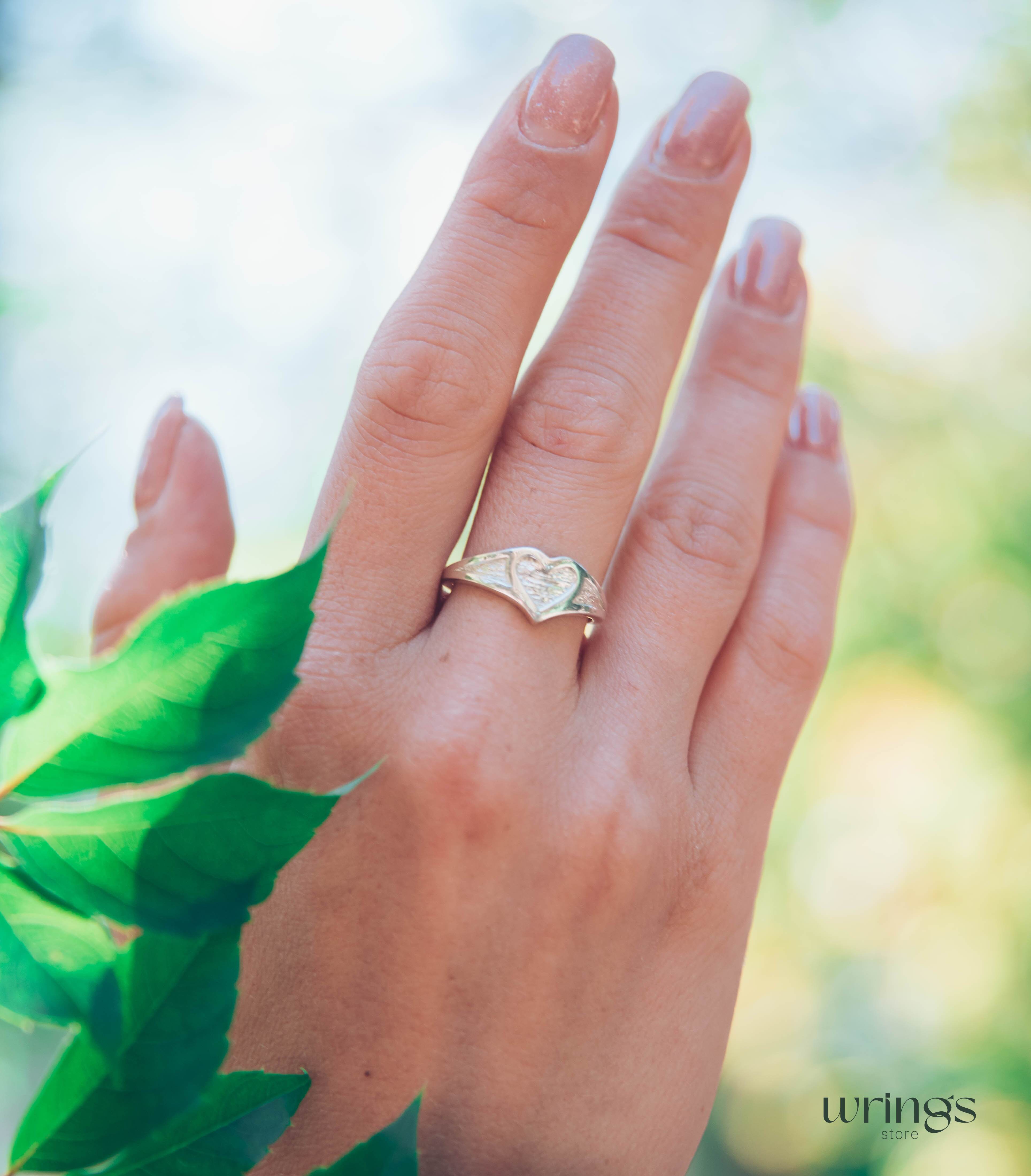 Unique Silver Heart Shaped Promise Ring for Women