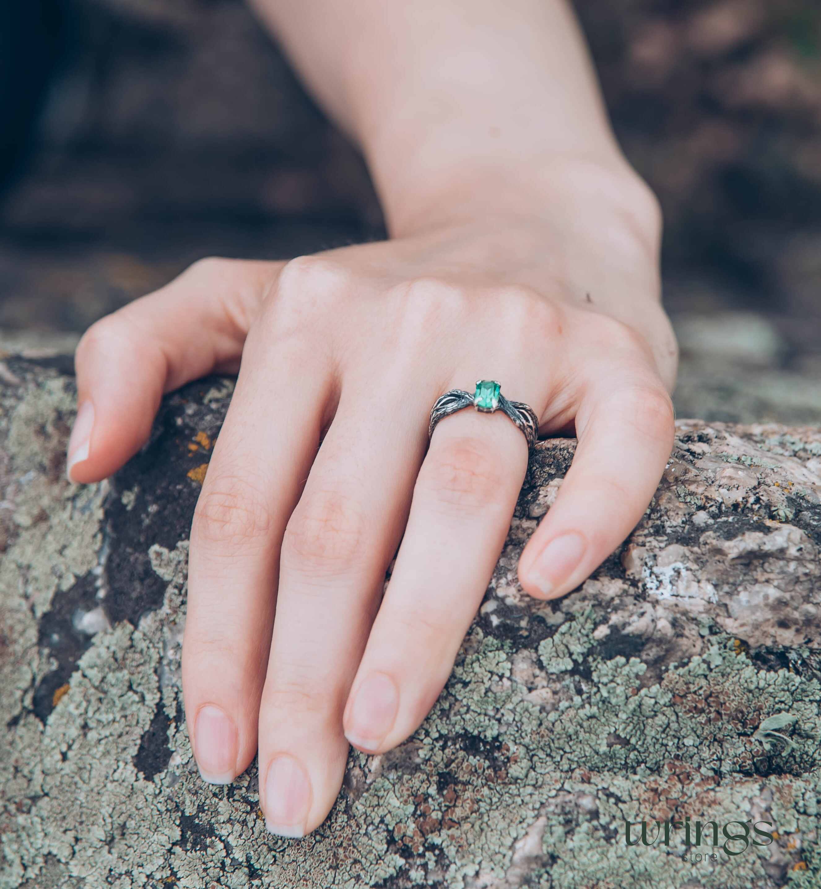 Dainty Green Quartz & Infinity Twisted Silver Branch Ring