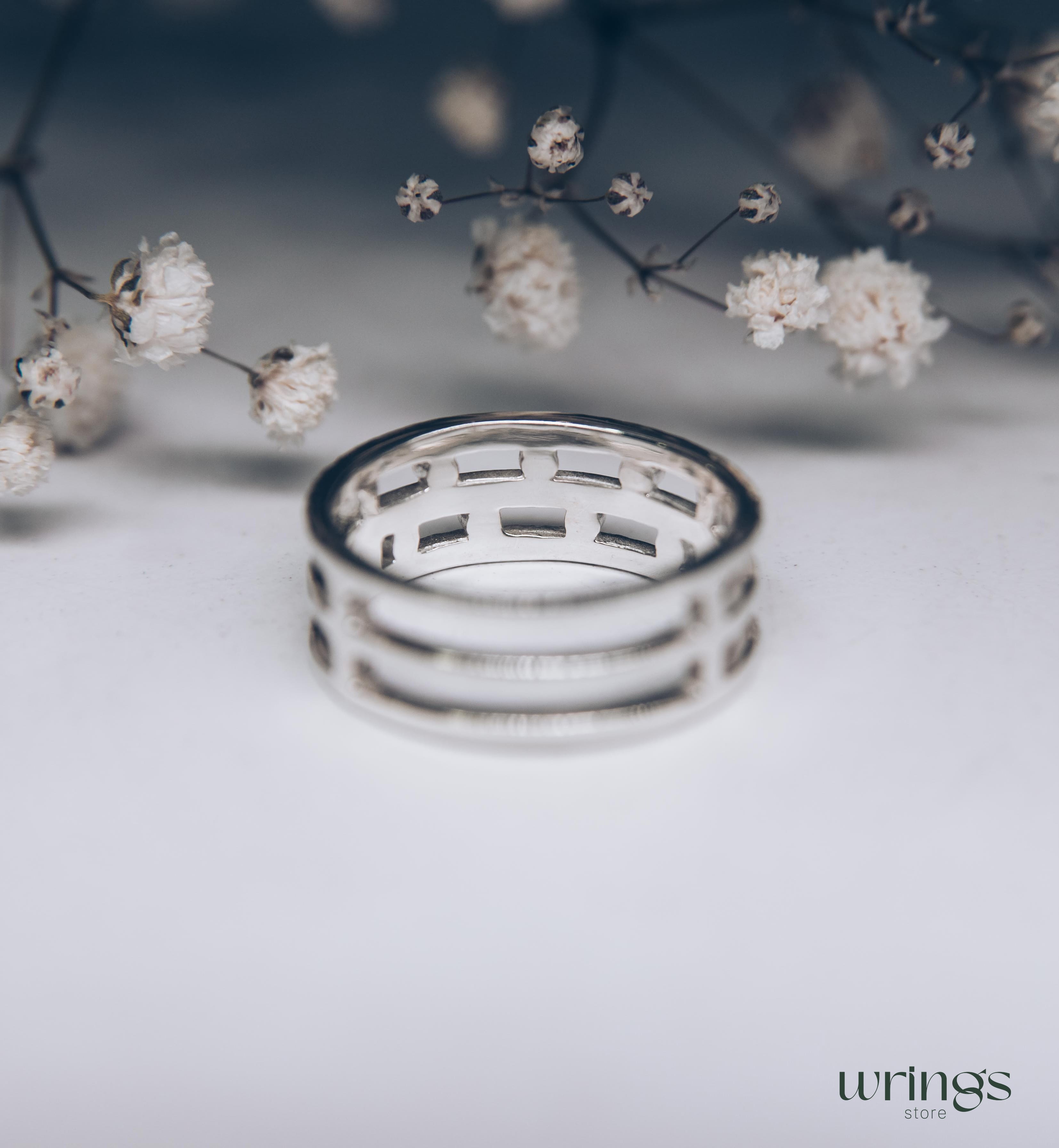 Diamonds and Dots Modern Wedding Band Sterling Silver