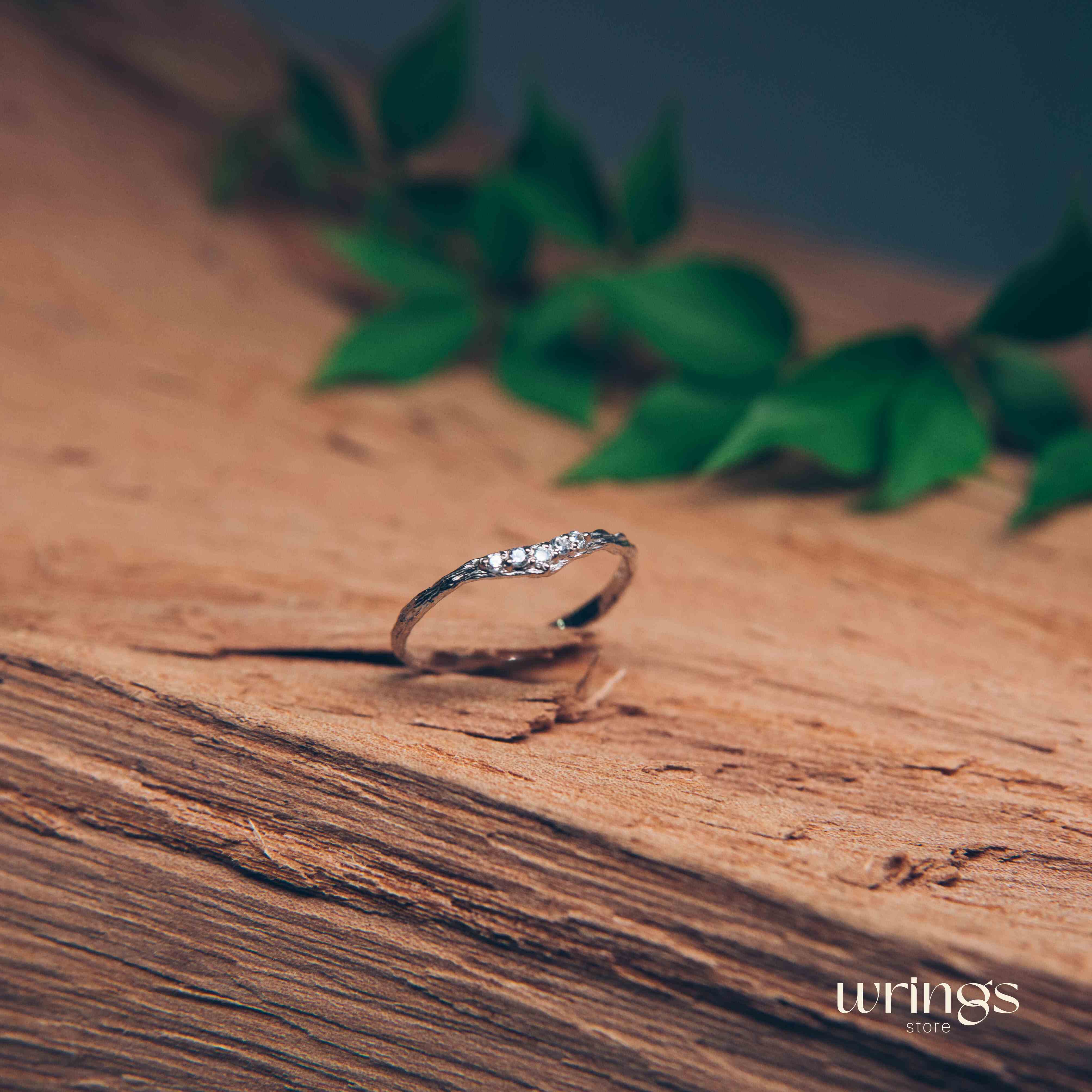 Curved Tree Branch CZ Chevron Wedding Band for Women