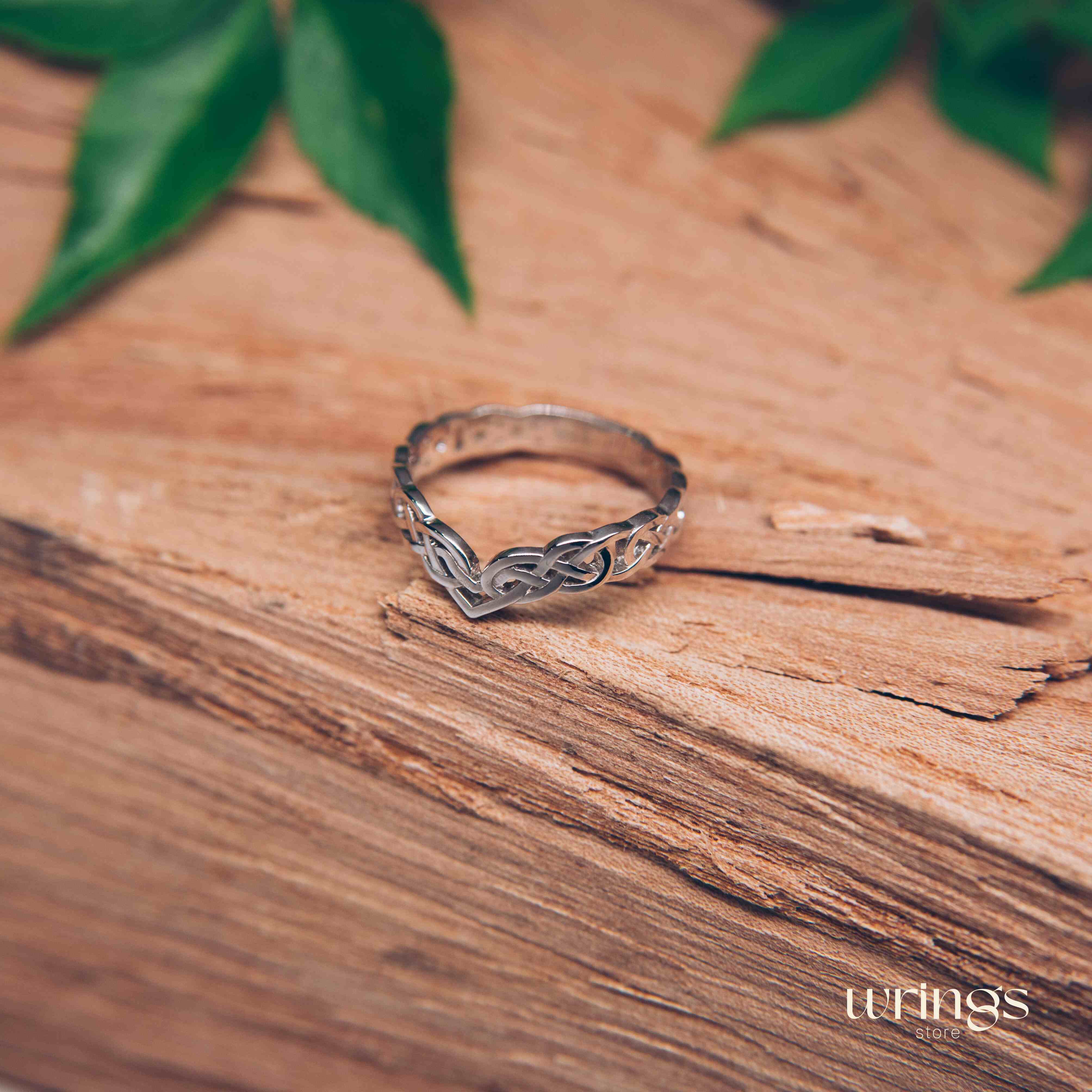 Celtic Knot Silver Chevron Wedding Band Ring