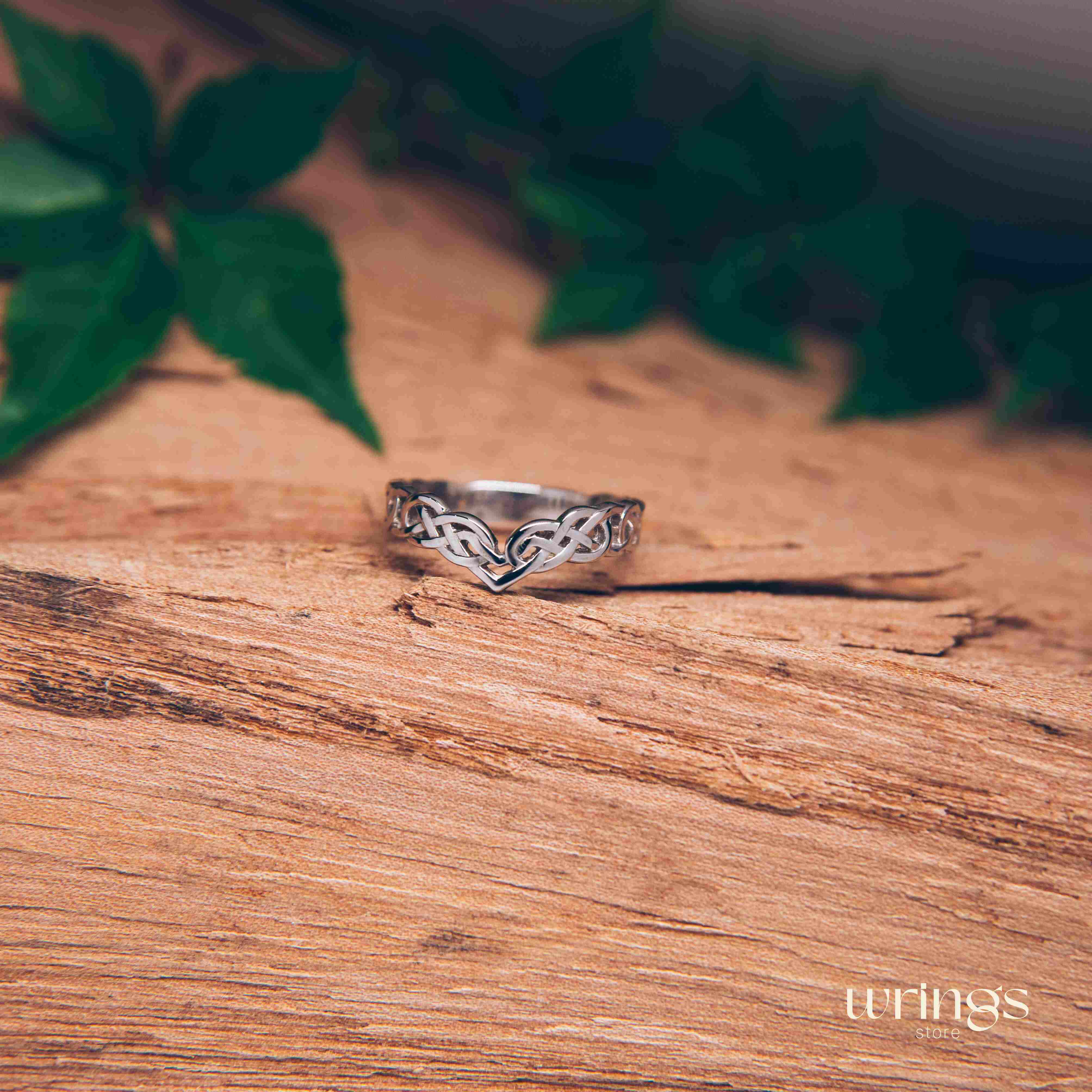 Celtic Knot Silver Chevron Wedding Band Ring