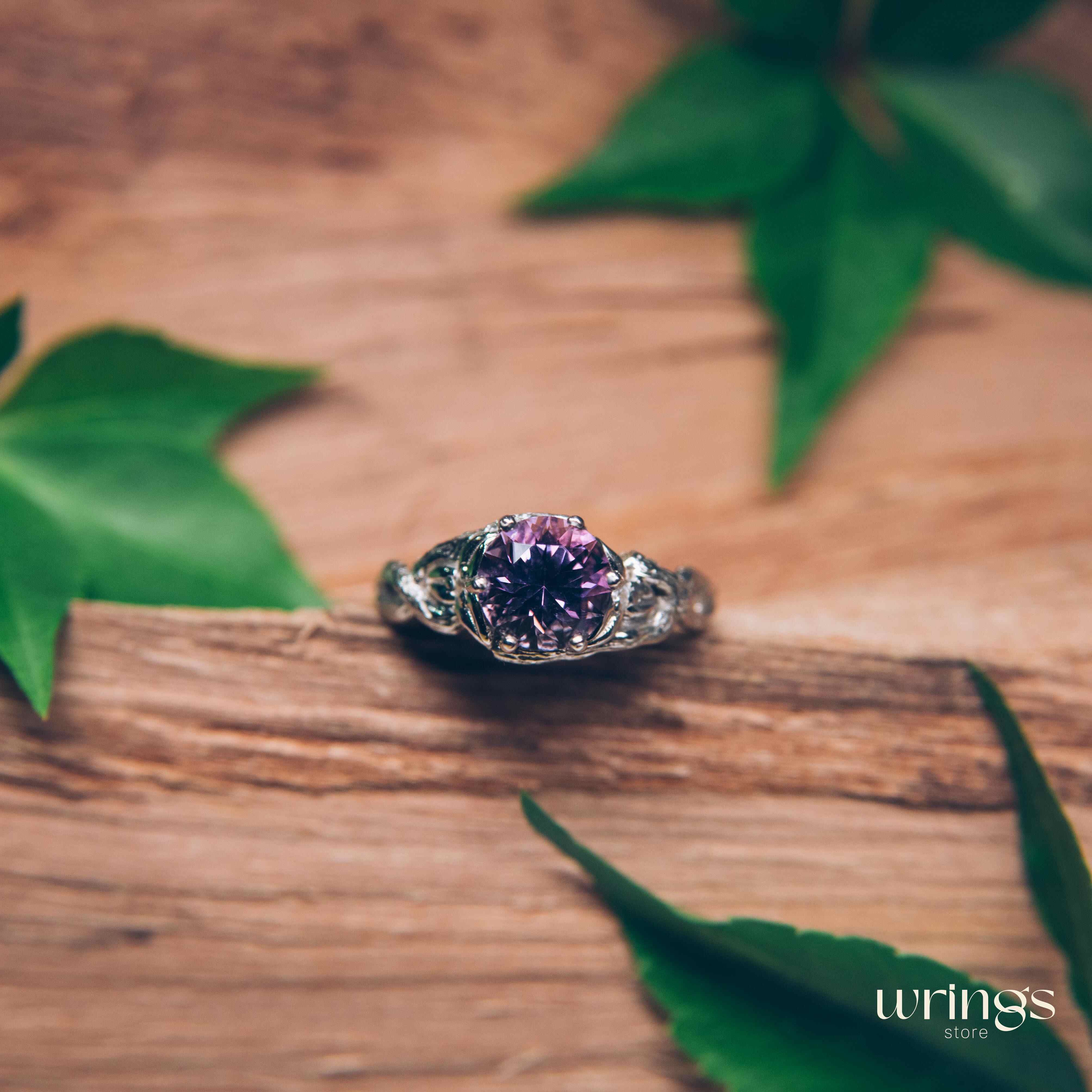 Large Amethyst & Infinity Twig and Leaves Engagement Ring