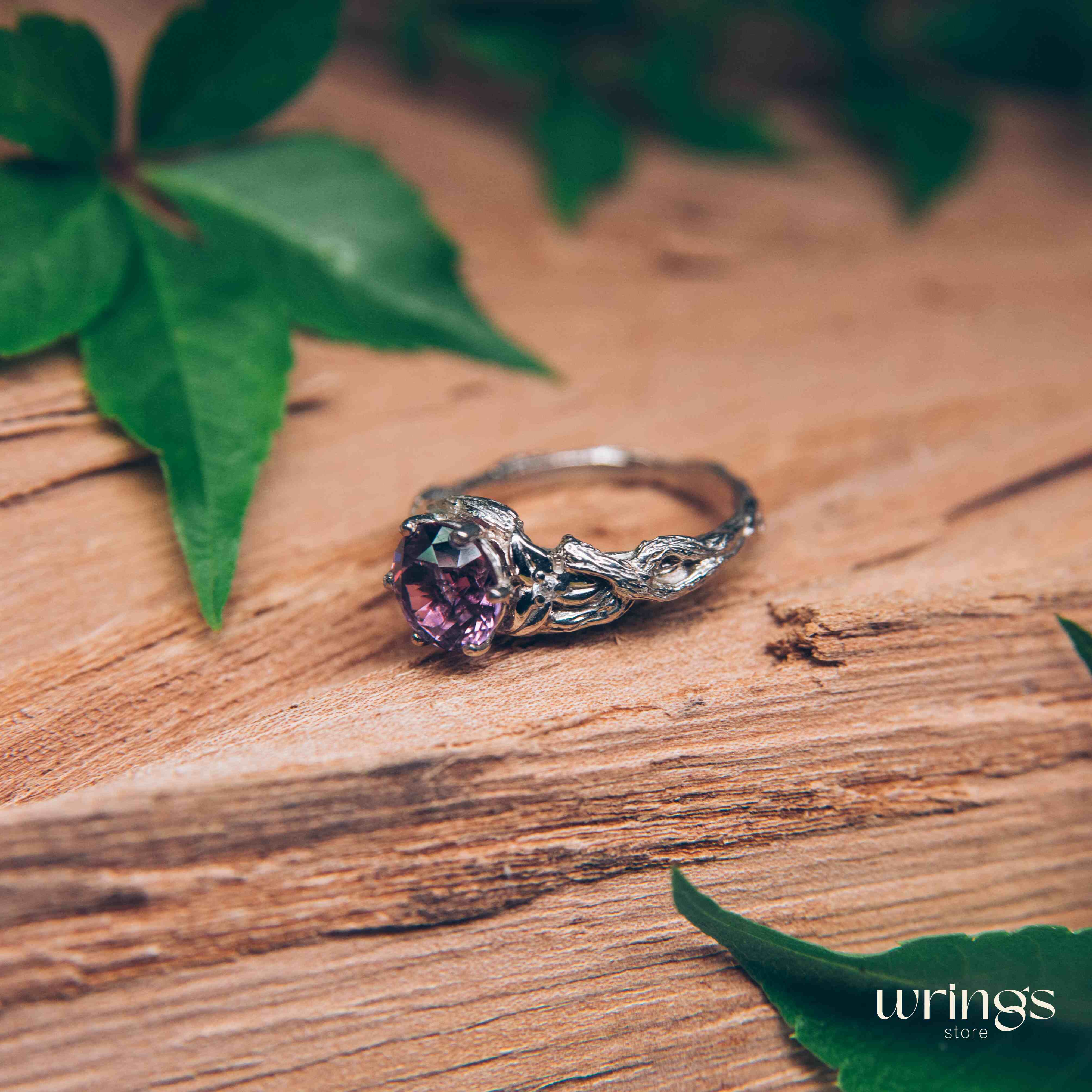 Large Amethyst & Infinity Twig and Leaves Engagement Ring