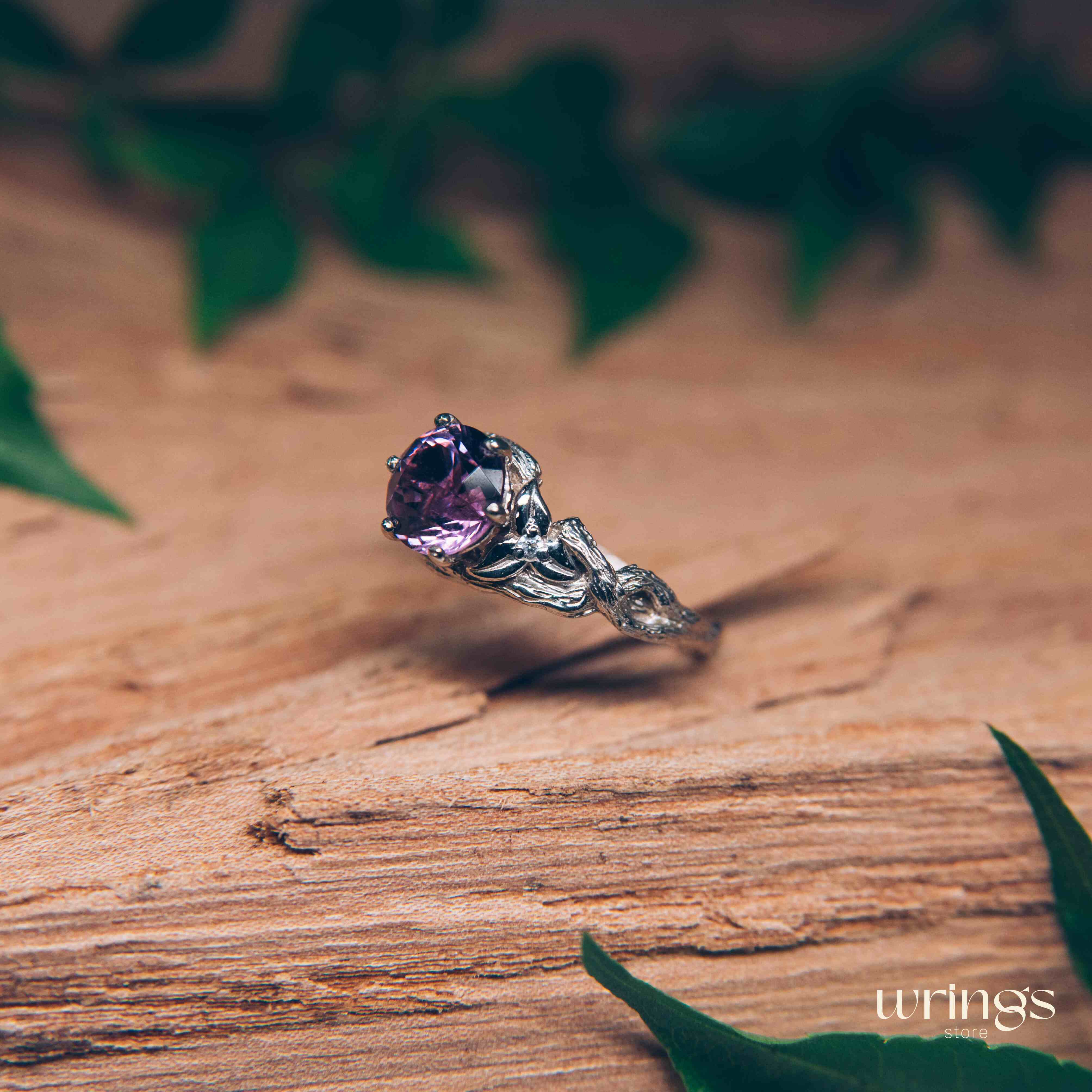 Large Amethyst & Infinity Twig and Leaves Engagement Ring