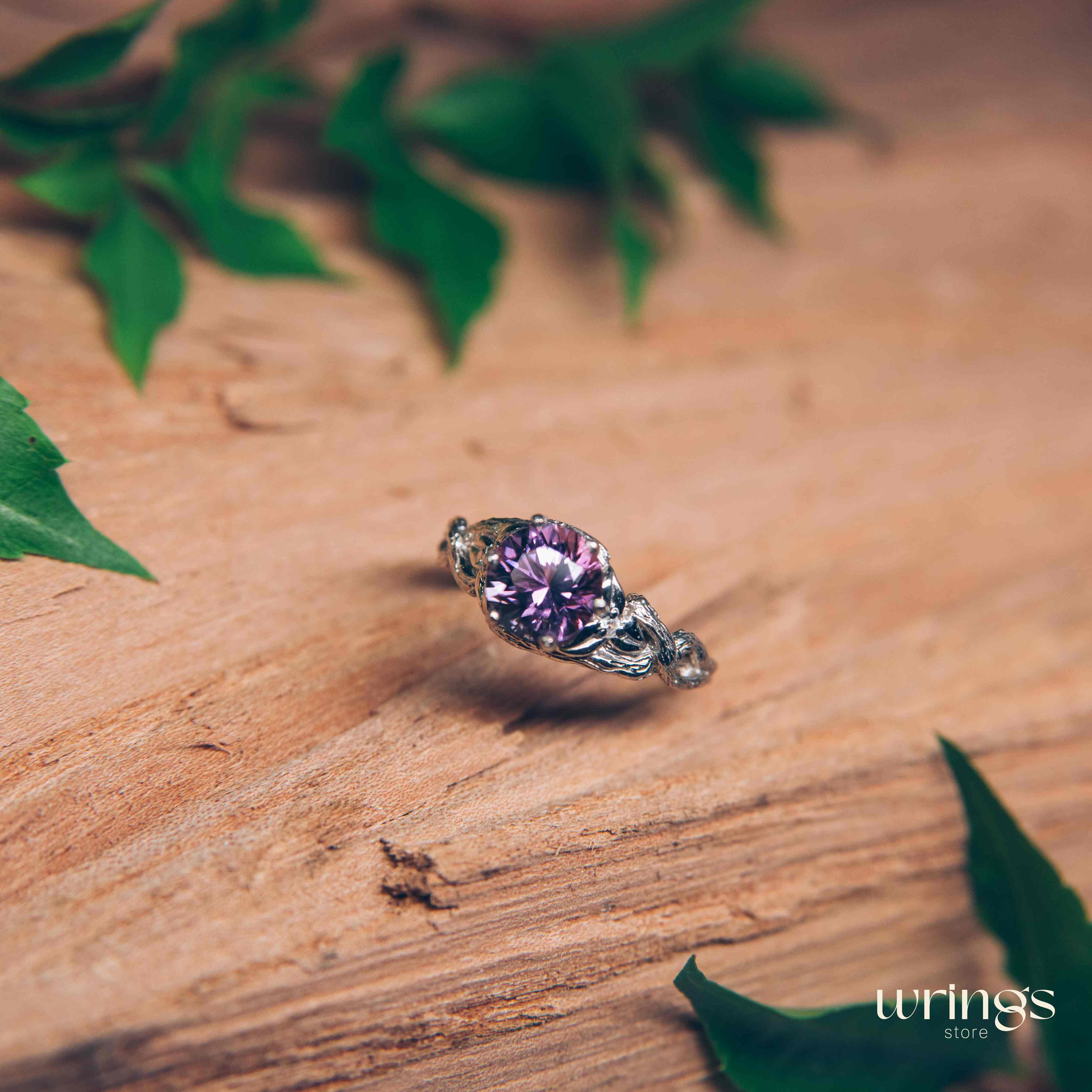 Large Amethyst & Infinity Twig and Leaves Engagement Ring