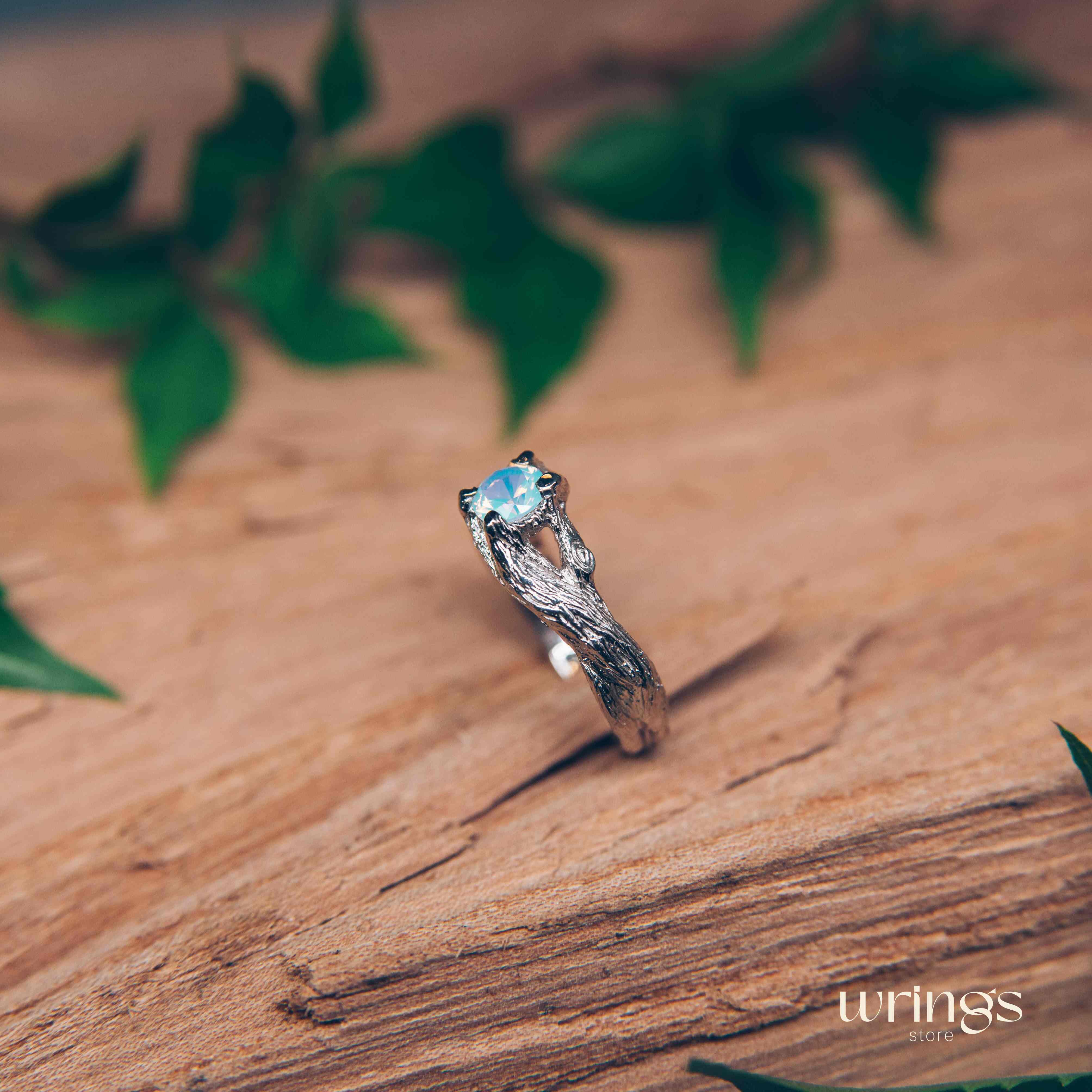 Moonstone in Whimsical Twisted Twig Engagement Ring Silver