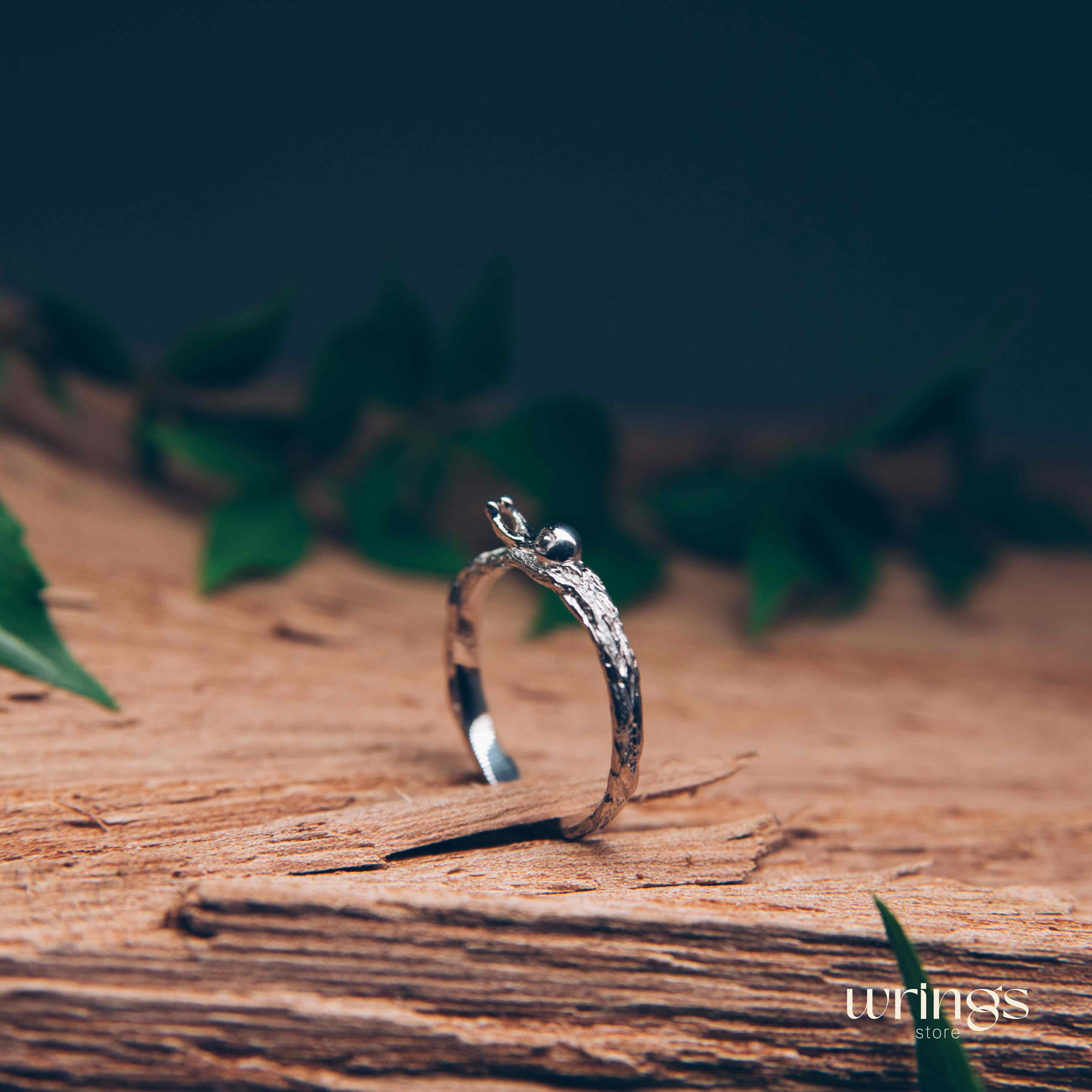 Genuine Emerald and Snail Silver Nature Engagement Ring