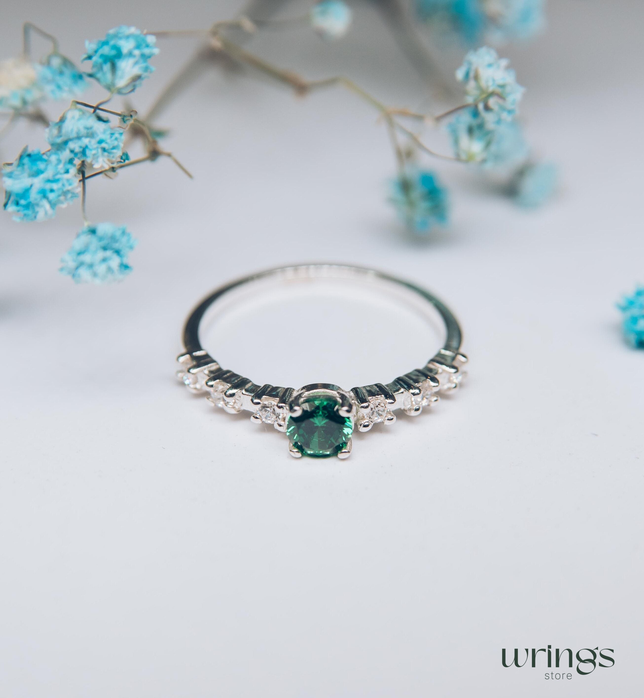 Green Quartz Unique Multi Stone Engagement Ring Silver