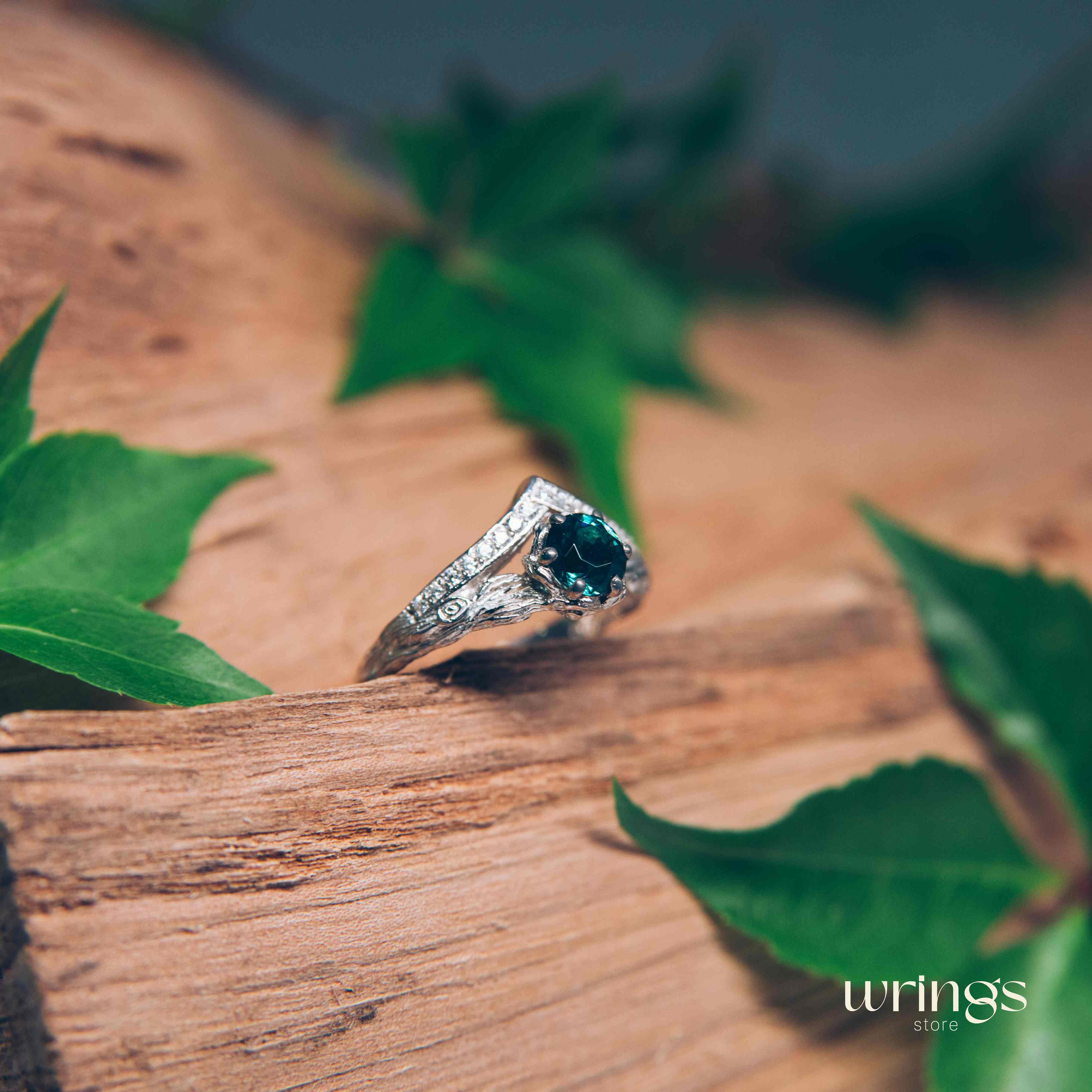 London Blue Topaz on Tree Branch & CZ Chevron Ring