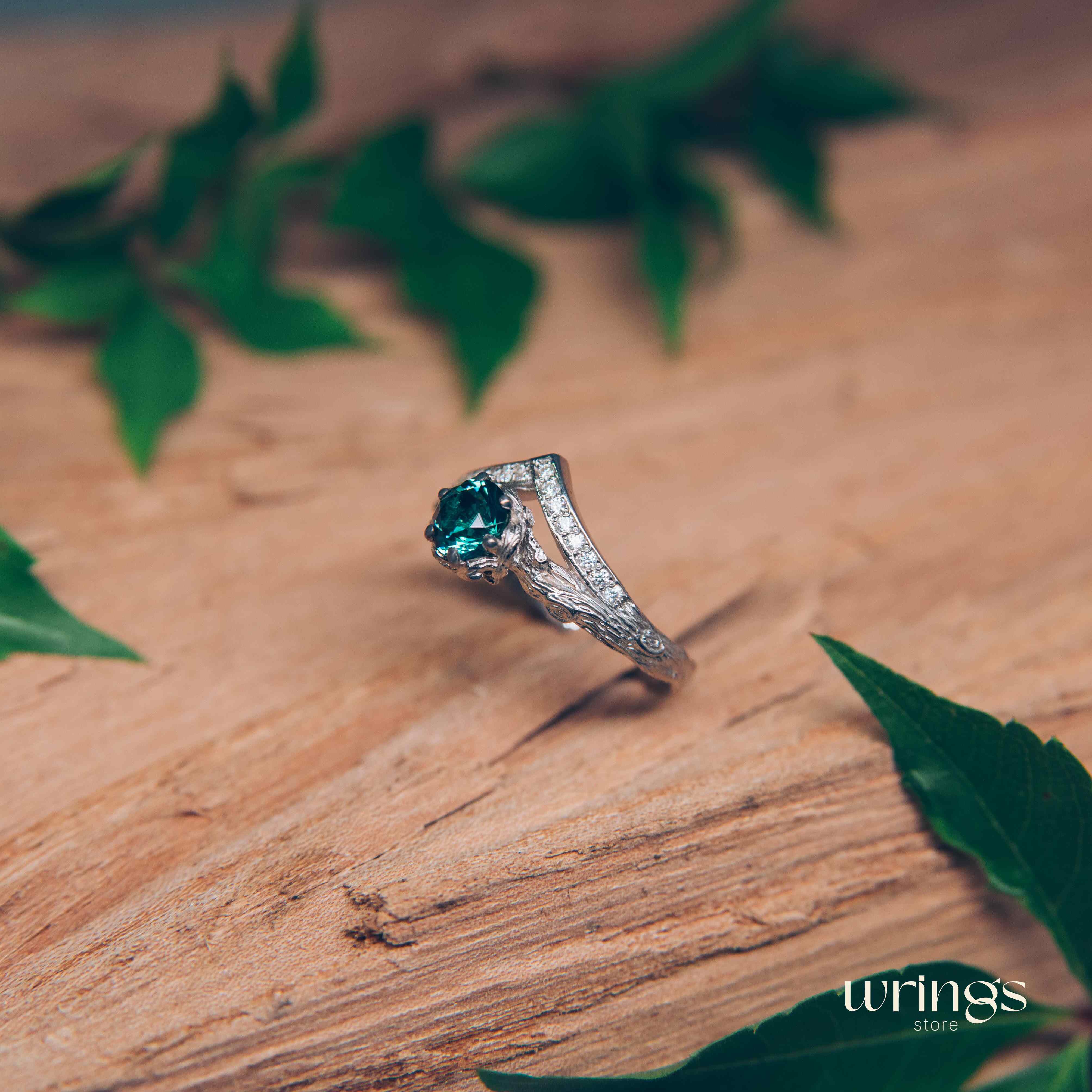 London Blue Topaz on Tree Branch & CZ Chevron Ring