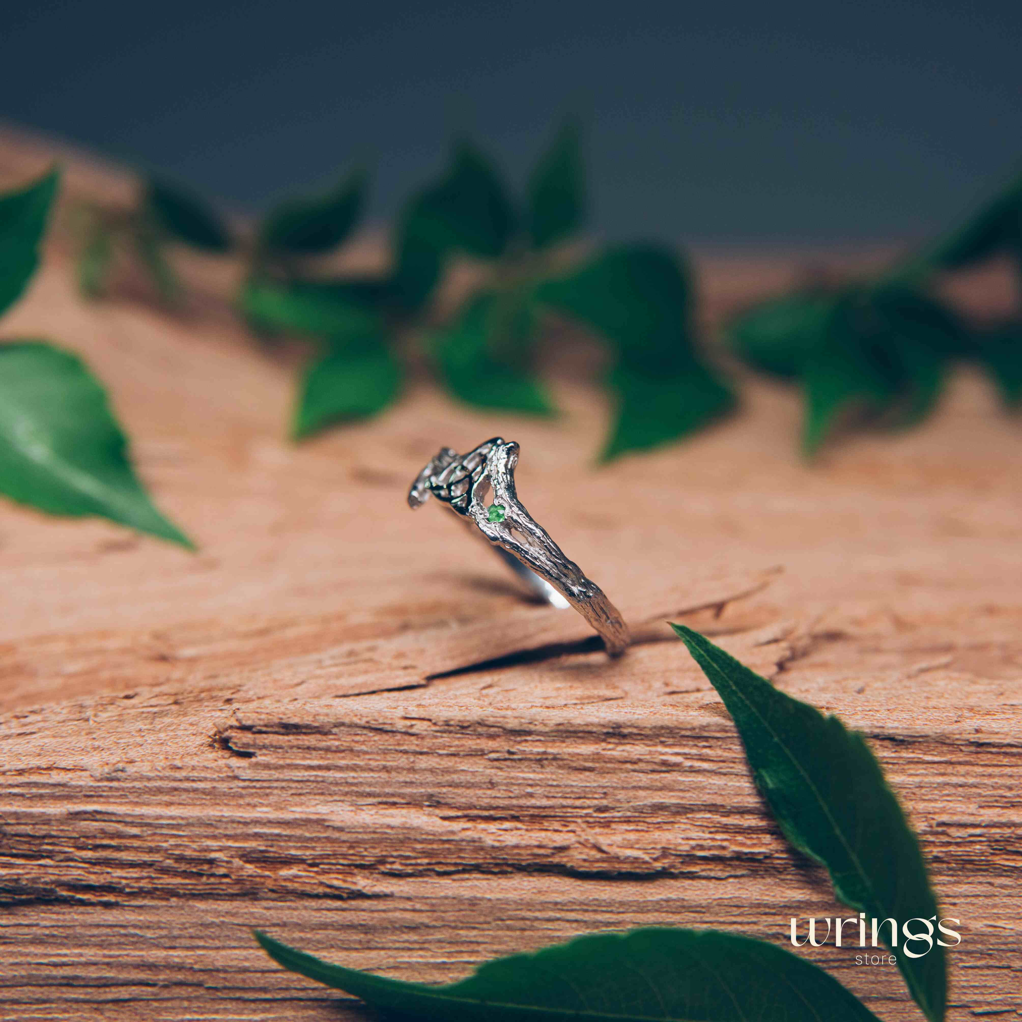 Triquetra & Silver Twig Celtic Engagement Ring with Emerald