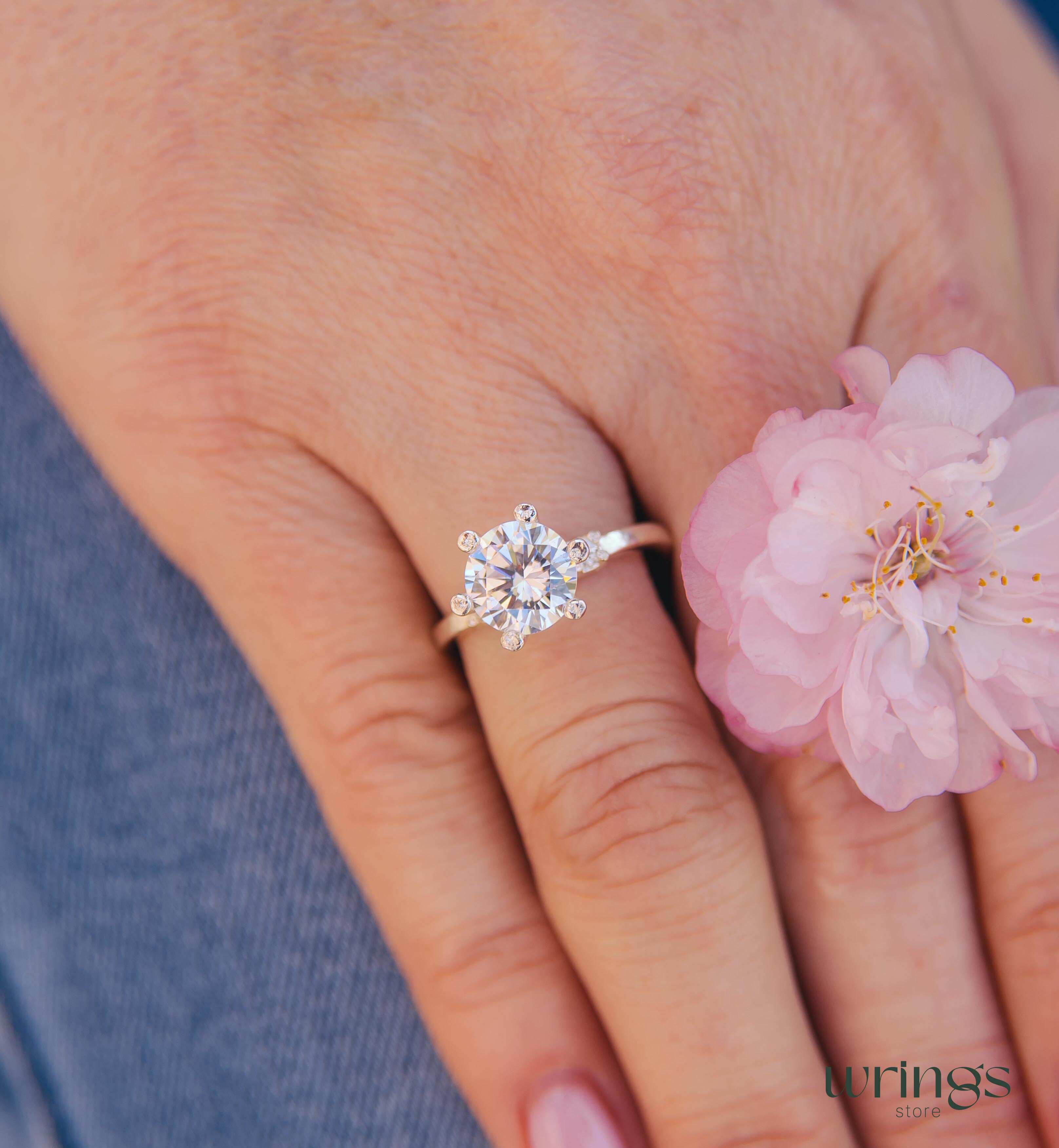 Statement Large White Cubic Zirconia Three Stone Ring