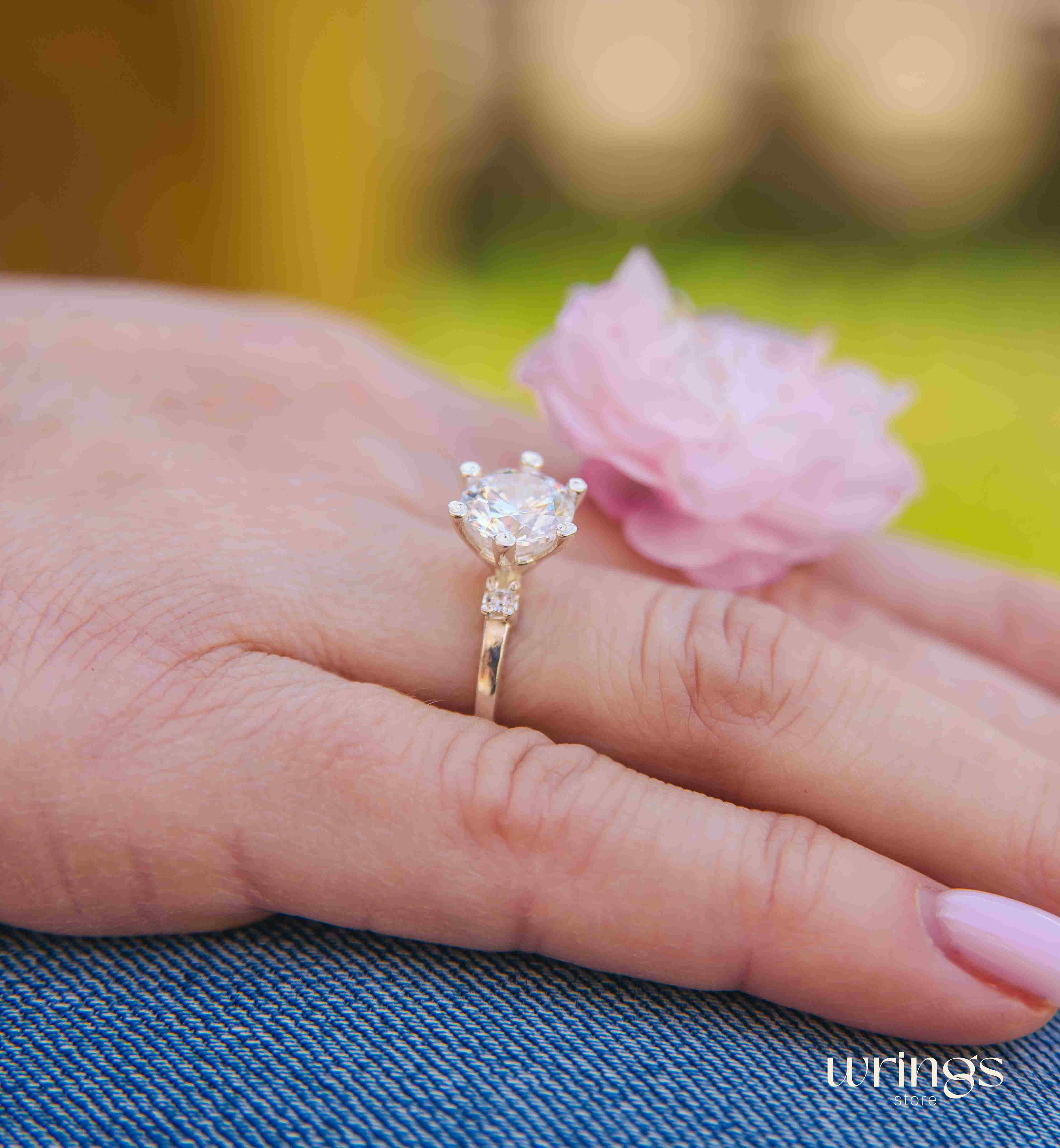 Statement Large White Cubic Zirconia Three Stone Ring